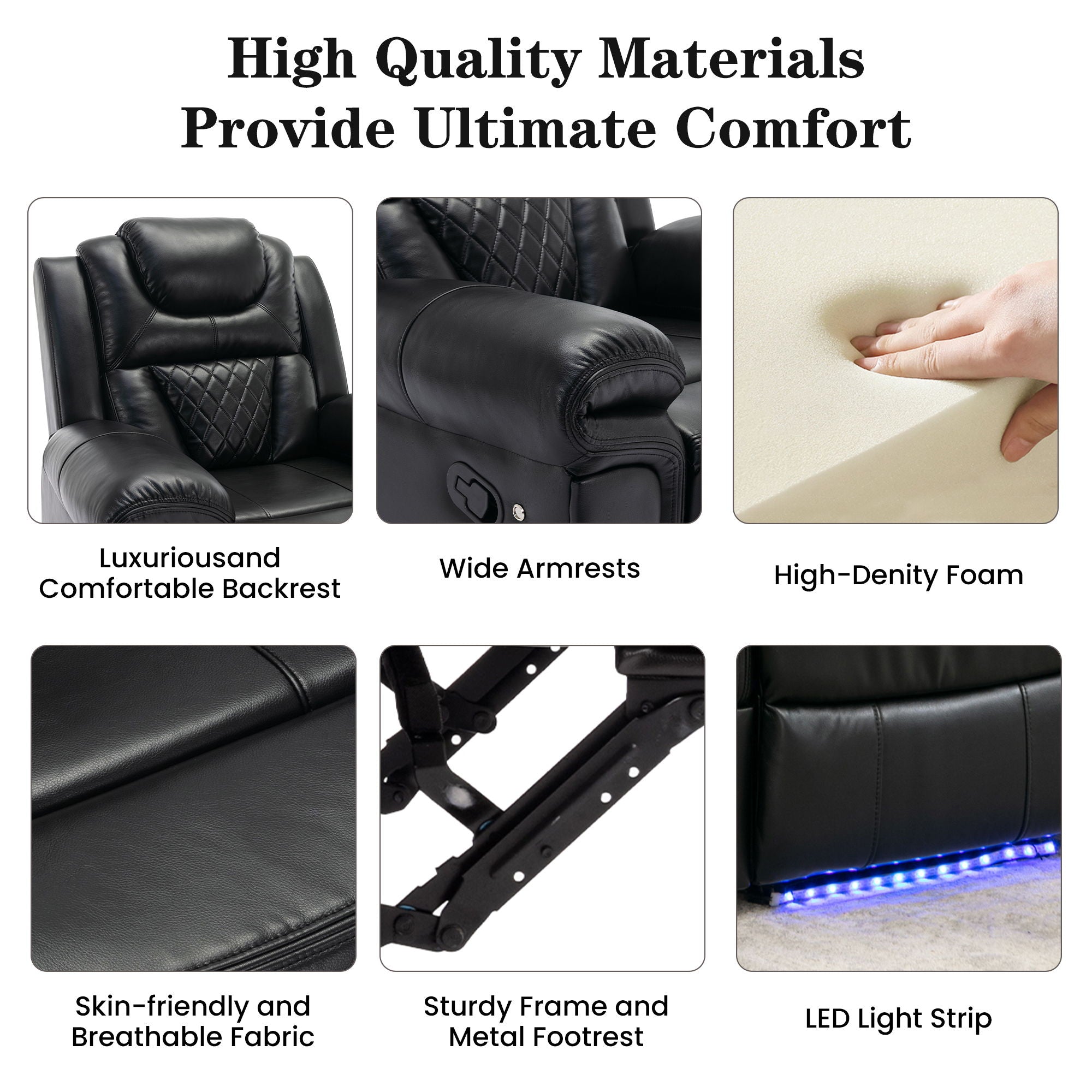 Home Theater Seating Manual Recliner Chair, Led Light Strip For Living Room - Black - Best Buy Furniture