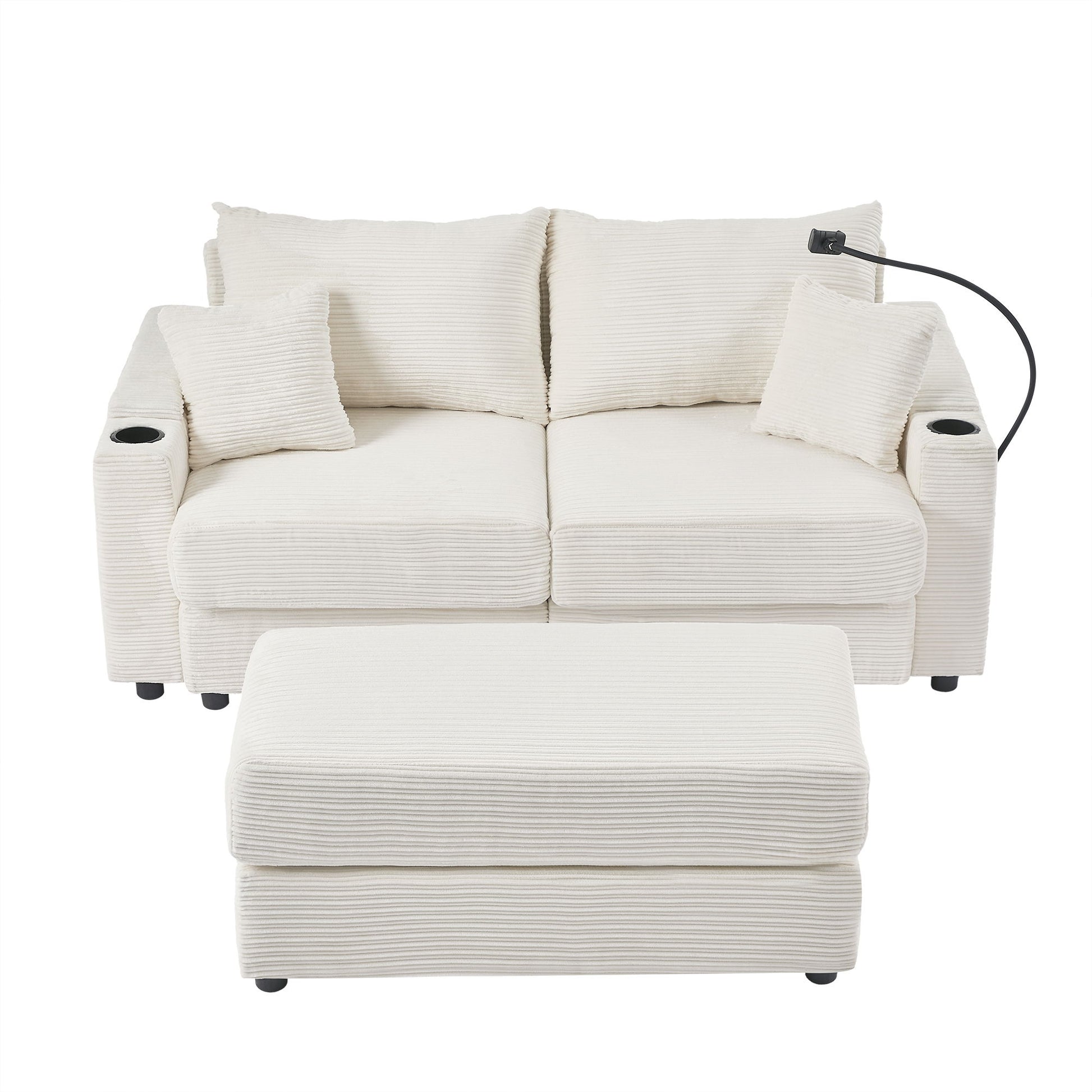 Modern Style Loveseat Sofa Sectional Sofa Couch With Storage Space, A Movable Ottoman, Two USB Ports, Two Cup Holders, A Phone Holder For Living Room - Best Buy Furniture
