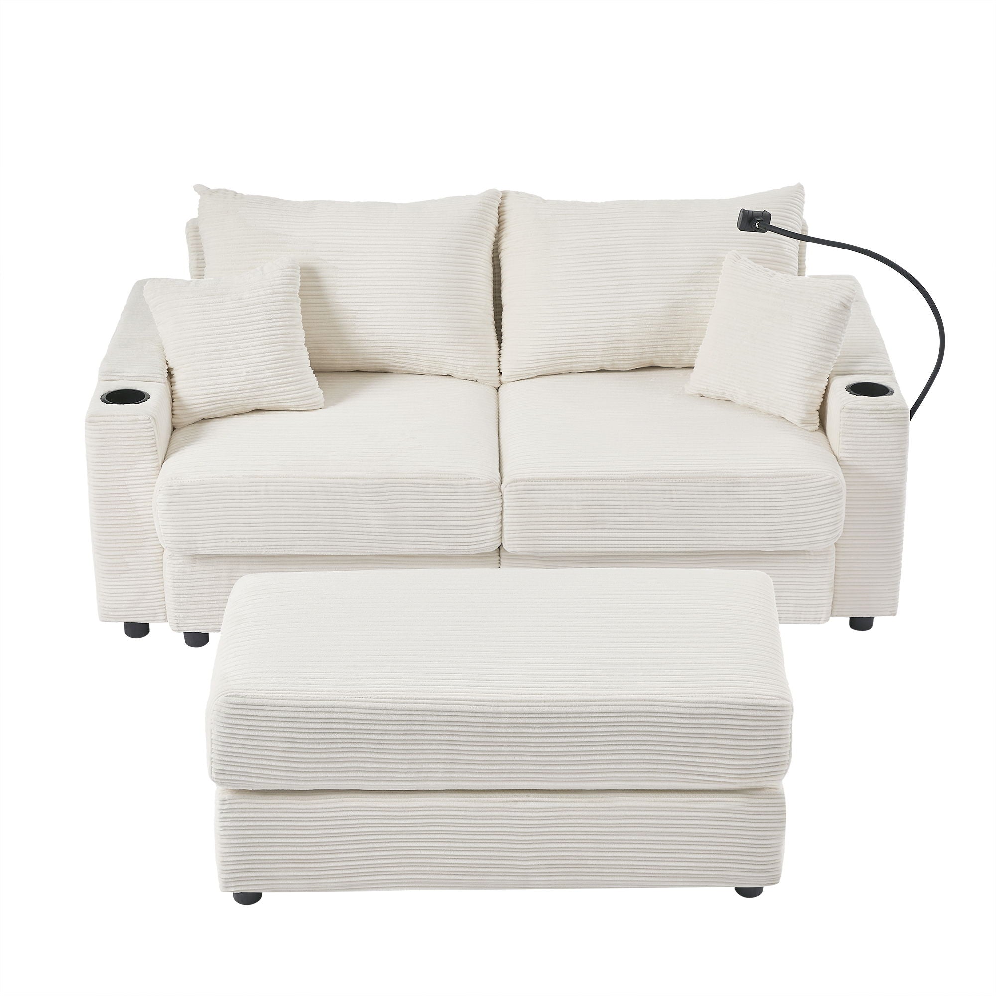 Modern Style Loveseat Sofa Sectional Sofa Couch With Storage Space, A Movable Ottoman, Two USB Ports, Two Cup Holders, A Phone Holder For Living Room - Best Buy Furniture