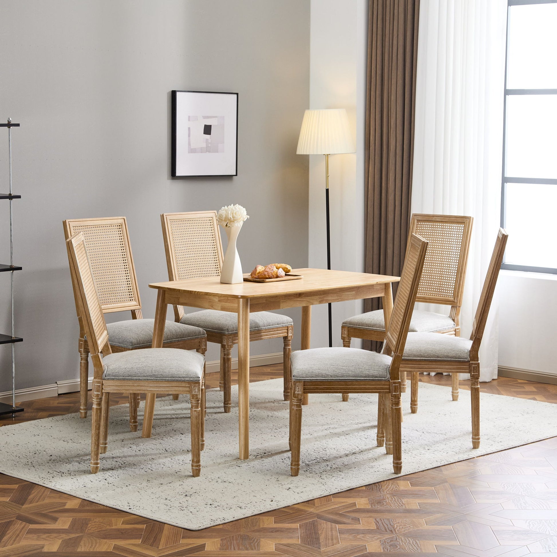 French Country Dining Chair With Rectangular Cane Backrest And Smooth Upholstered Seating - Best Buy Furniture