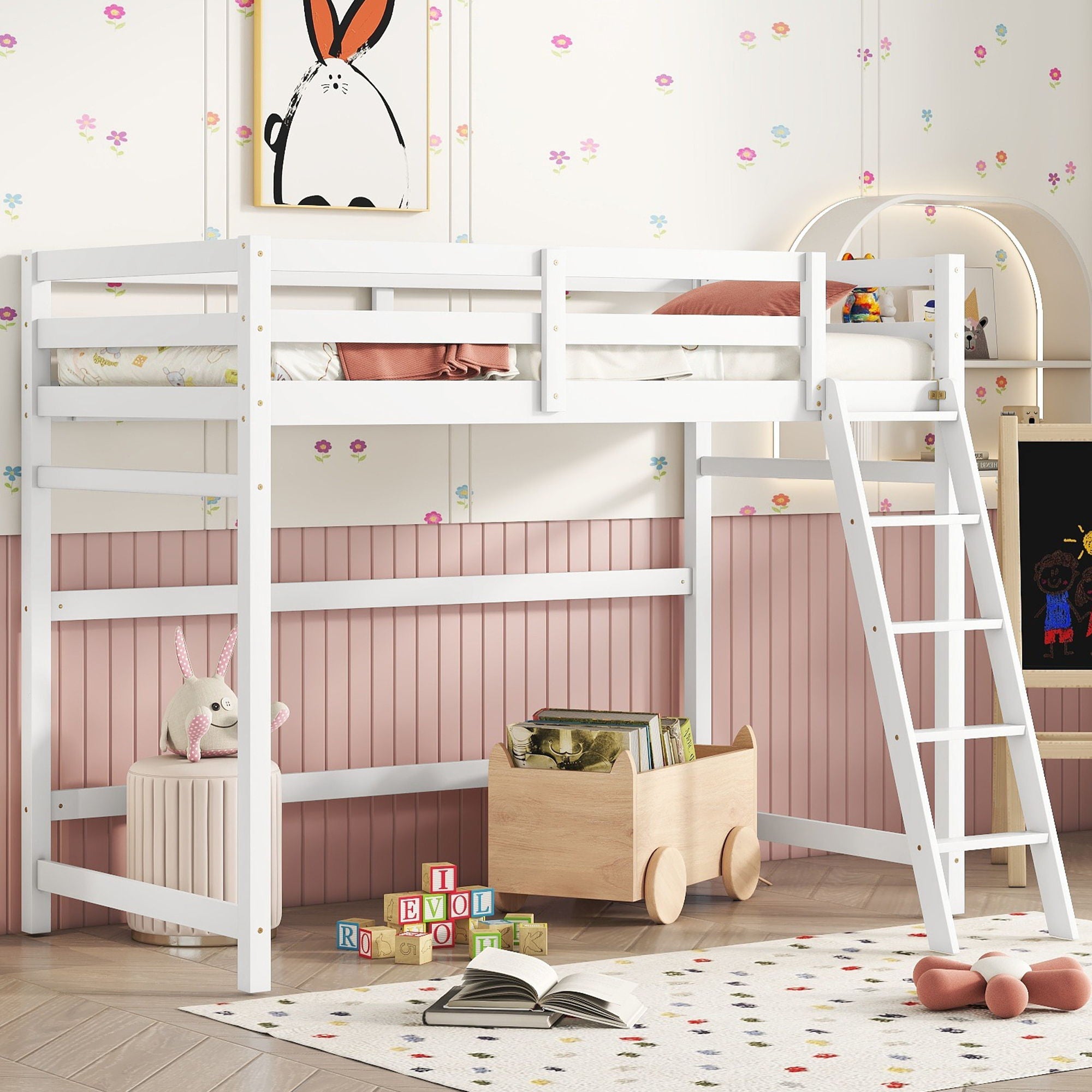High Loft Bed With Inclined Ladder, Guardrails - Best Buy Furniture