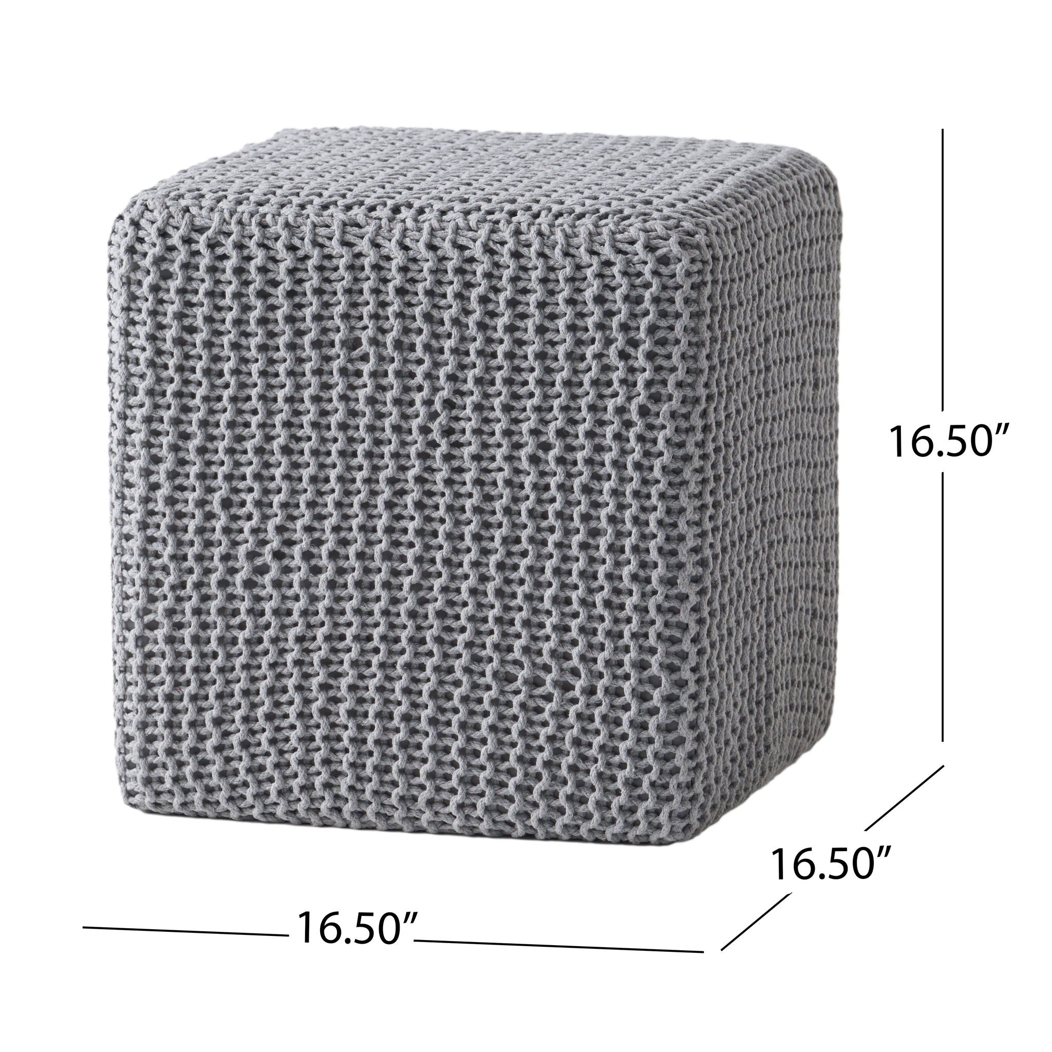 Chabani - Indoor Modern Knitted Fabric Cube Pouf Ottoman - Light Gray - Best Buy Furniture