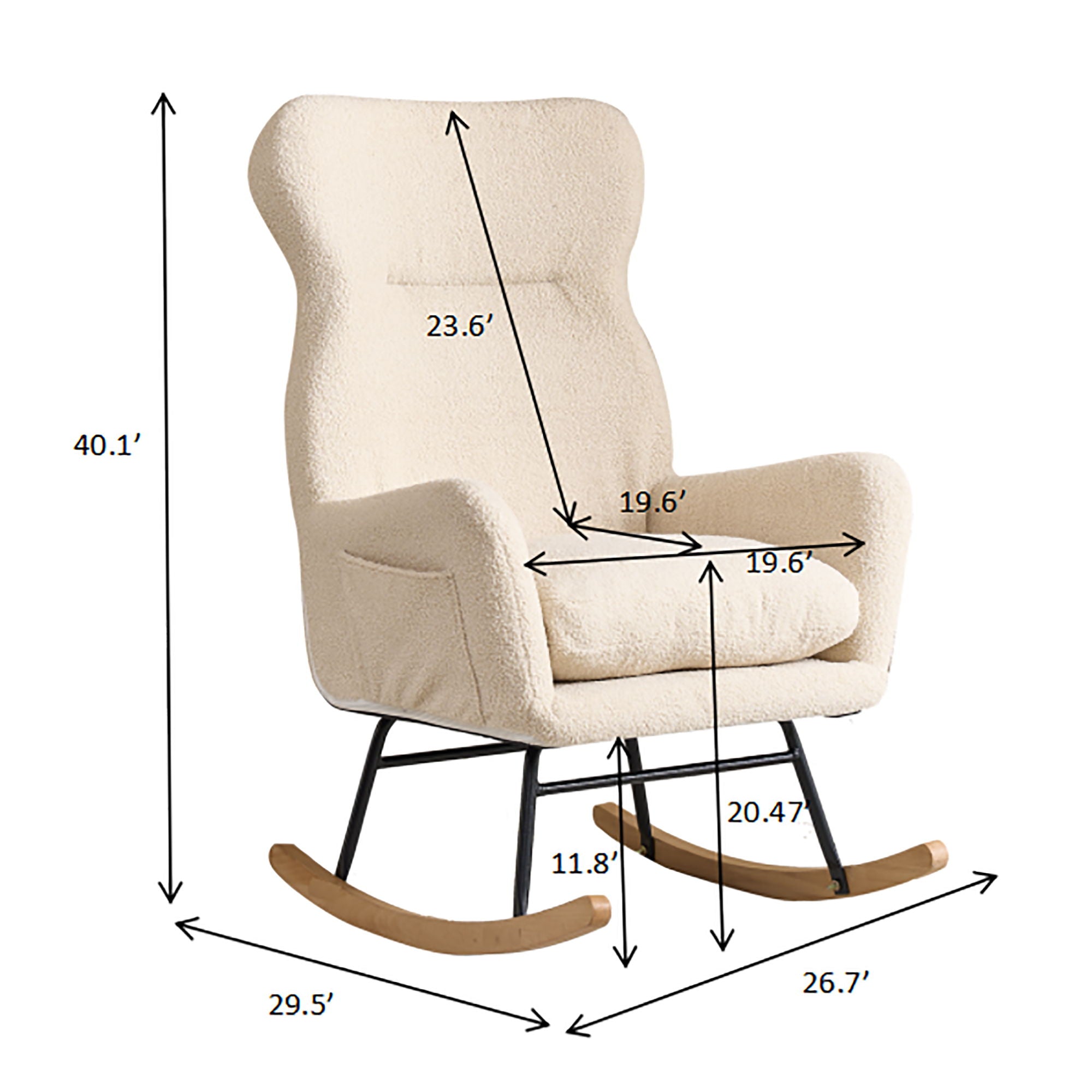 Modern Teddy Fabric Rocking Chair With High Backrest And Armrests Lounge Accent Chair For Living Room - Beige - Best Buy Furniture