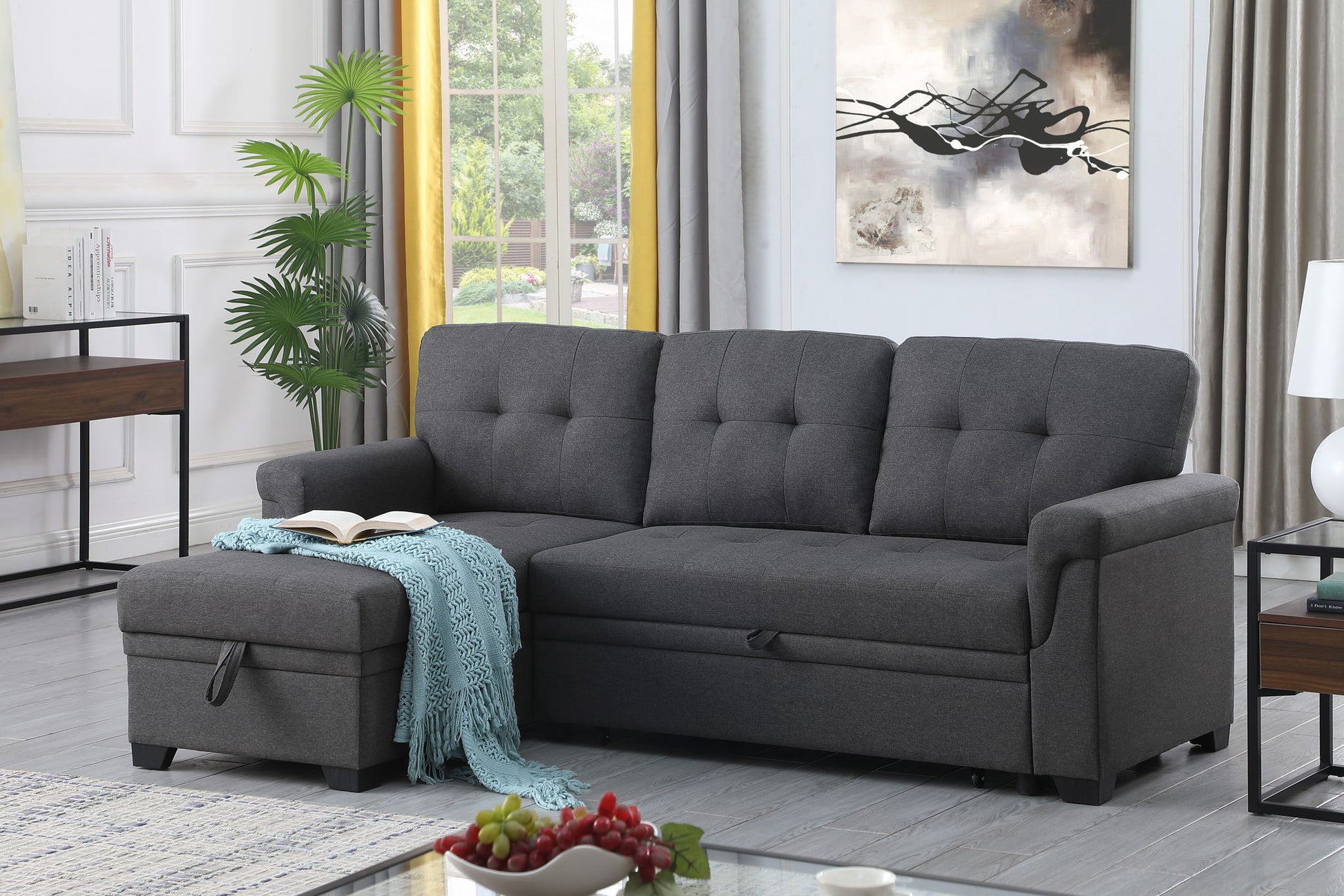 Lucca - Linen Reversible Sleeper Sectional Sofa With Storage Chaise - Best Buy Furniture