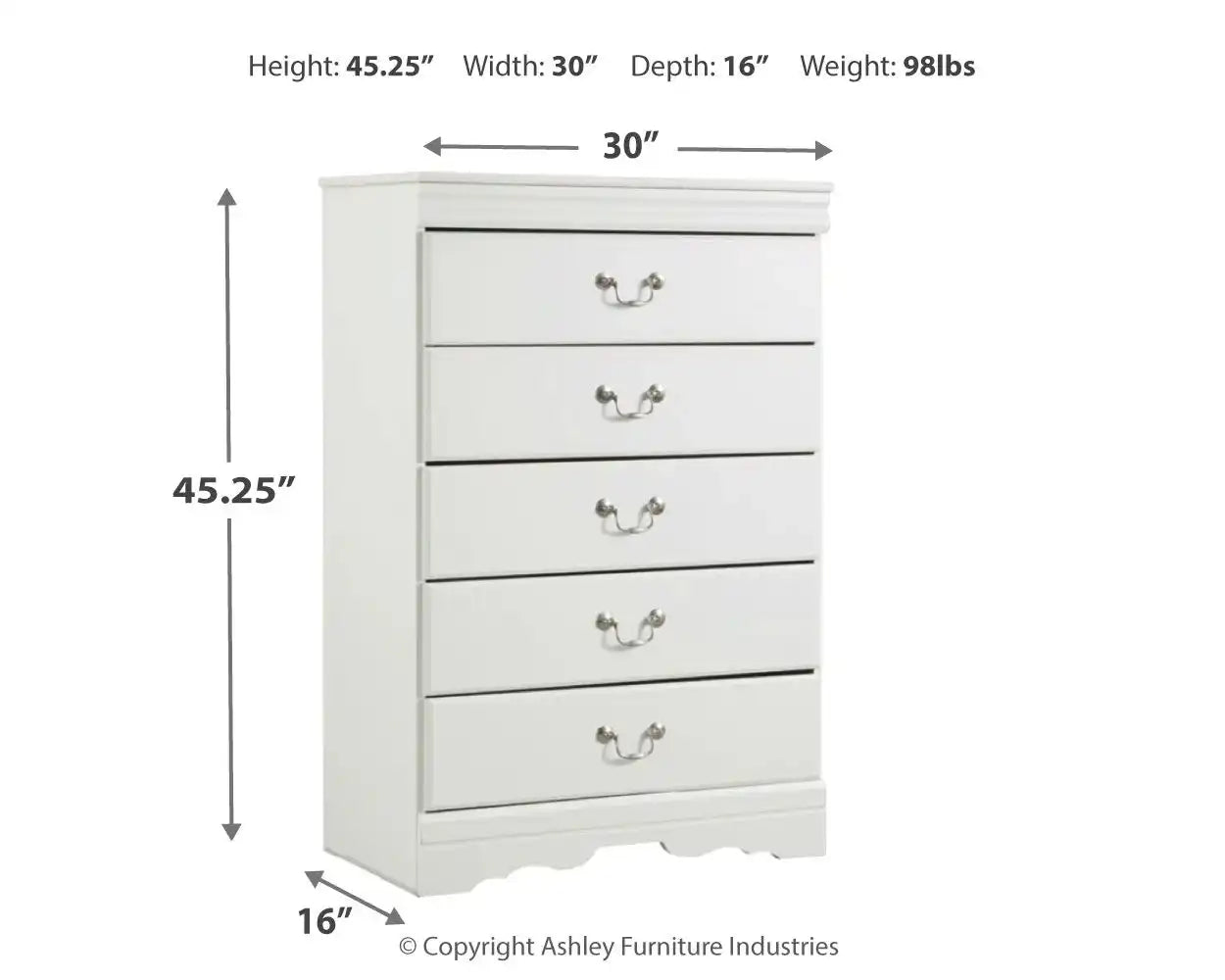 Anarasia - Five Drawer Chest - White - Best Buy Furniture