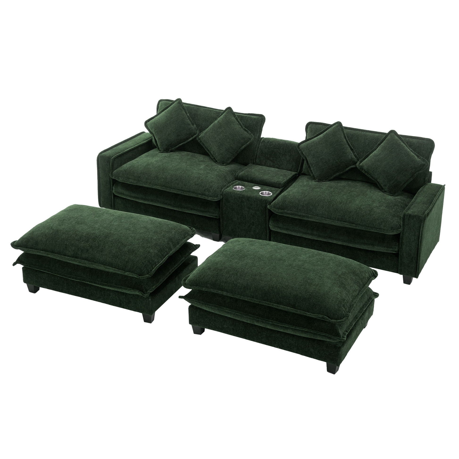 Sectional Sofa Chenille Upholstered Sofa With Two Removable Ottoman, Two USB Ports, Two Cup Holders And Large Storage Box For Living Room - Best Buy Furniture