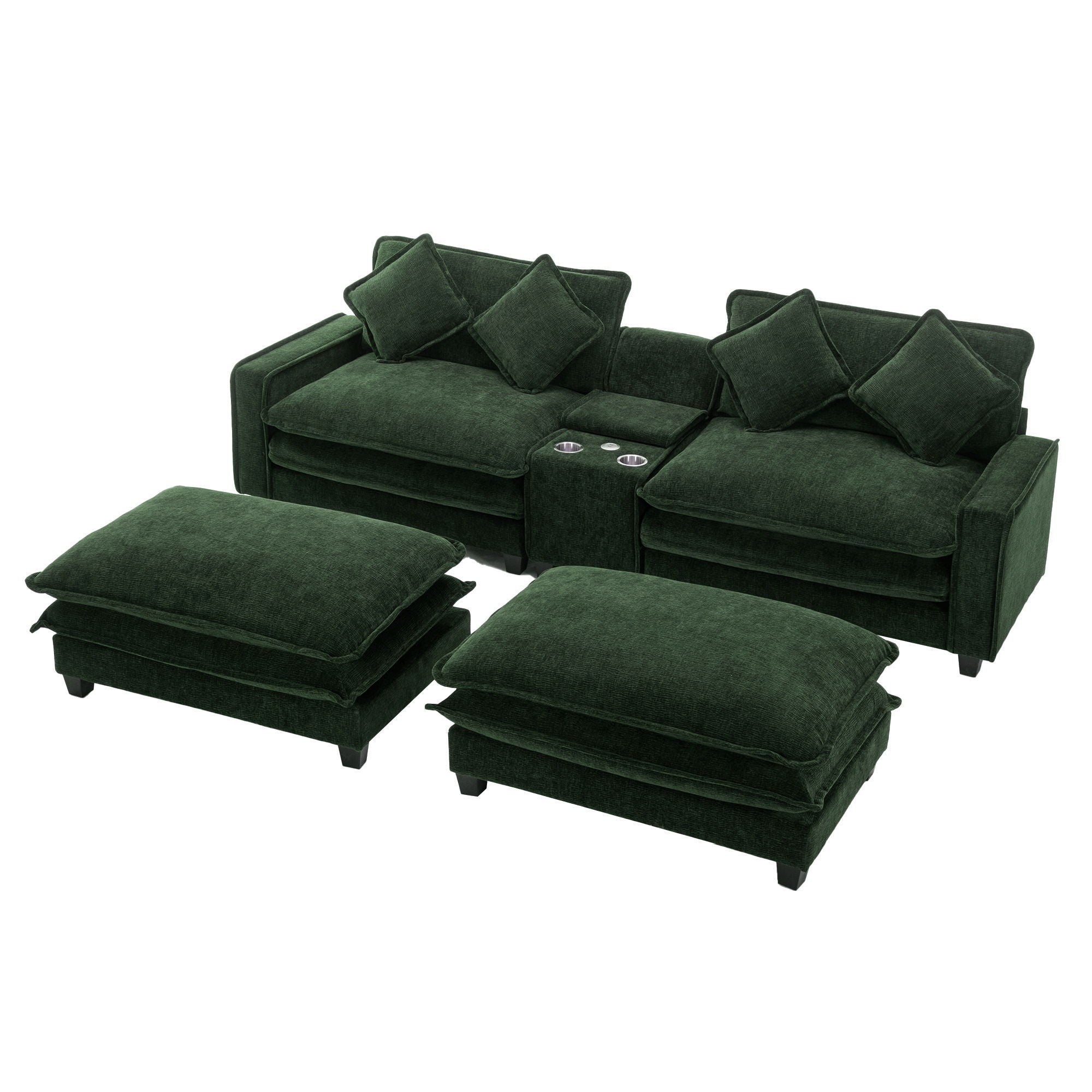 Sectional Sofa Chenille Upholstered Sofa With Two Removable Ottoman, Two USB Ports, Two Cup Holders And Large Storage Box For Living Room - Best Buy Furniture