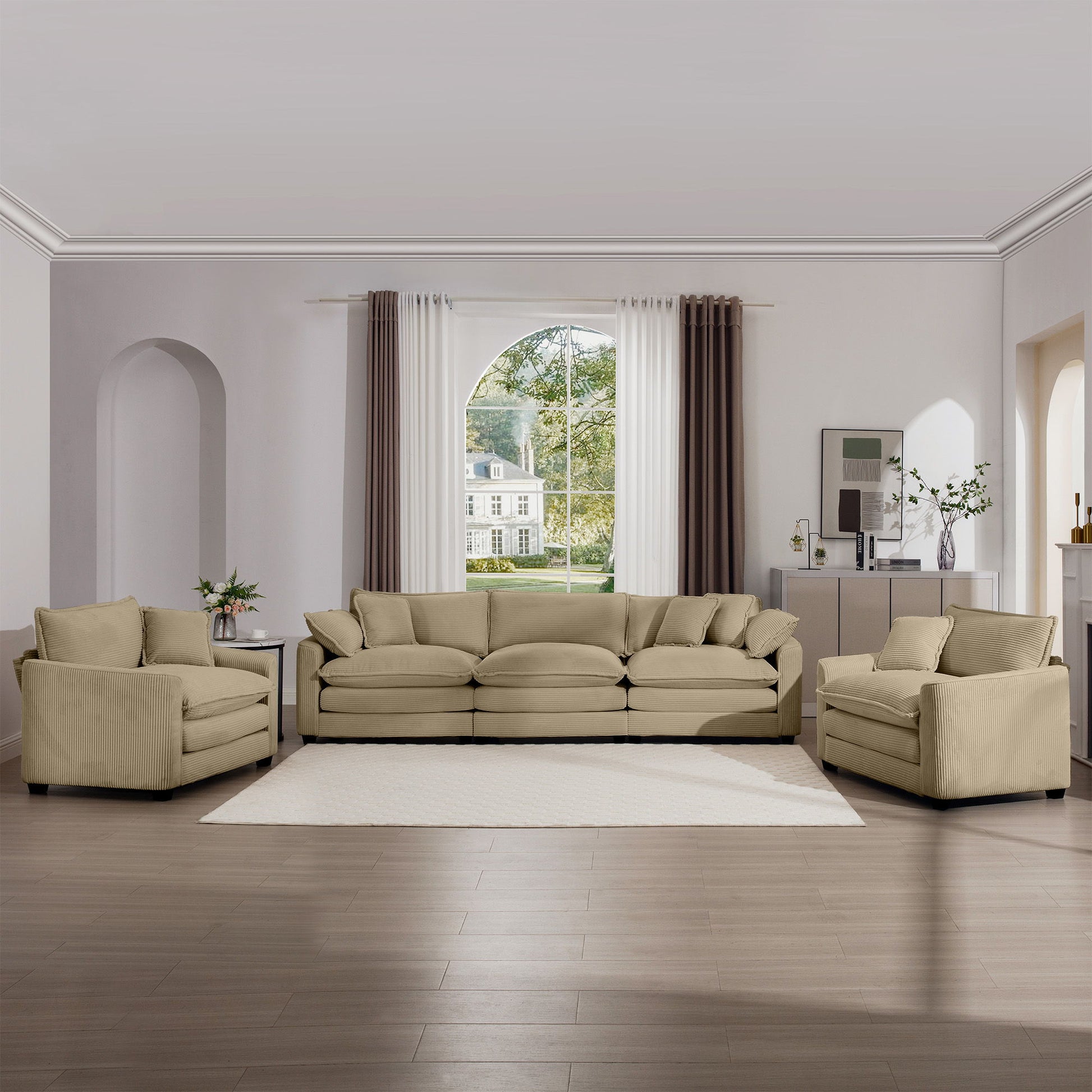 Elegant Corduroy Oversized Sectional Sofa Set With Deep Seats And Flexible Layout - Best Buy Furniture