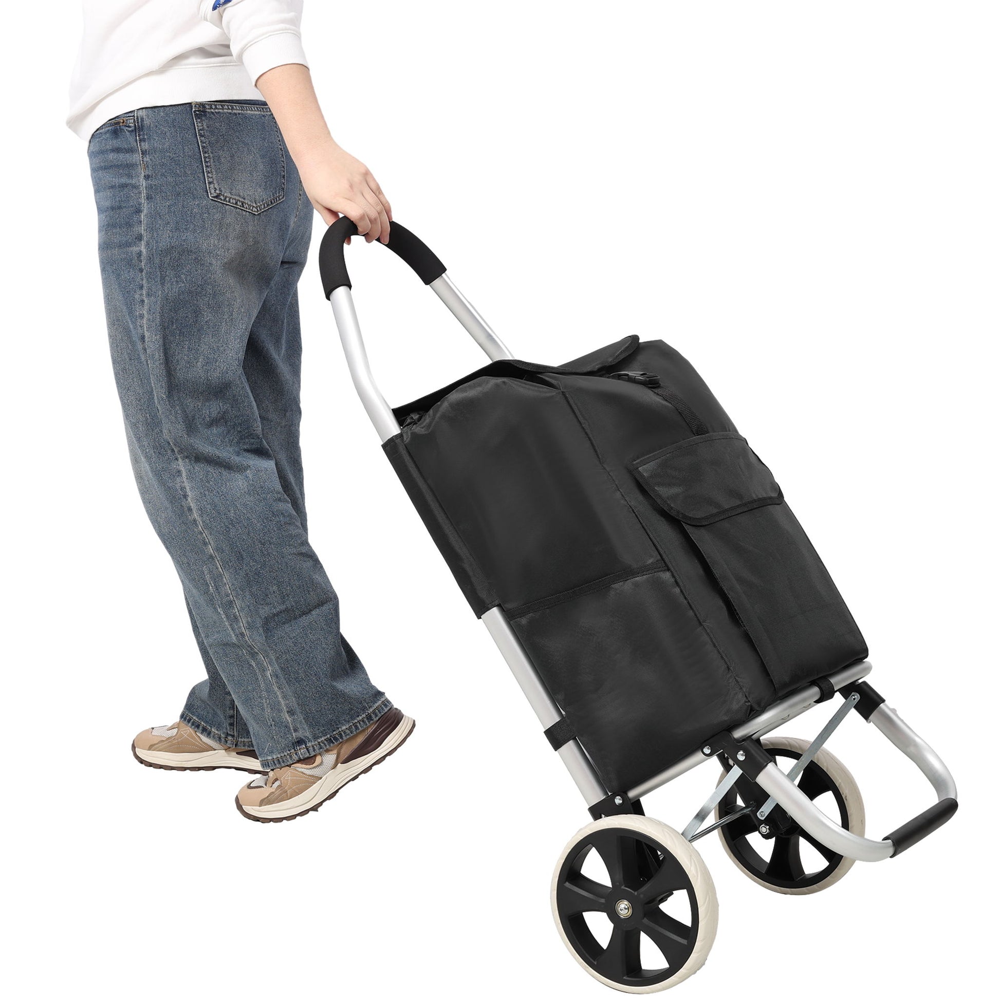 Foldable Shopping Trolley With Wheels And Removable Waterproof Bag - Black - Best Buy Furniture