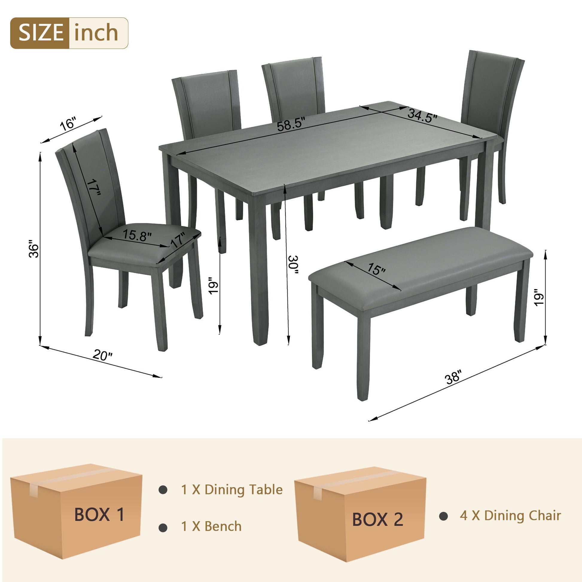 Modern 6 Piece Dining Table Set With Bench And Chairs For Dining Room Or Kitchen - Gray - Best Buy Furniture