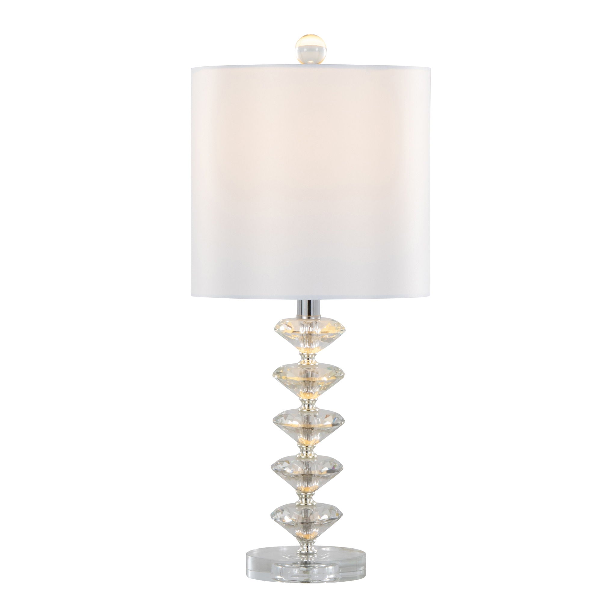 Diamond - Stacked Contemporary Crystal Table Lamp (Set of 2) - Clear / Off White / Chrome - Best Buy Furniture