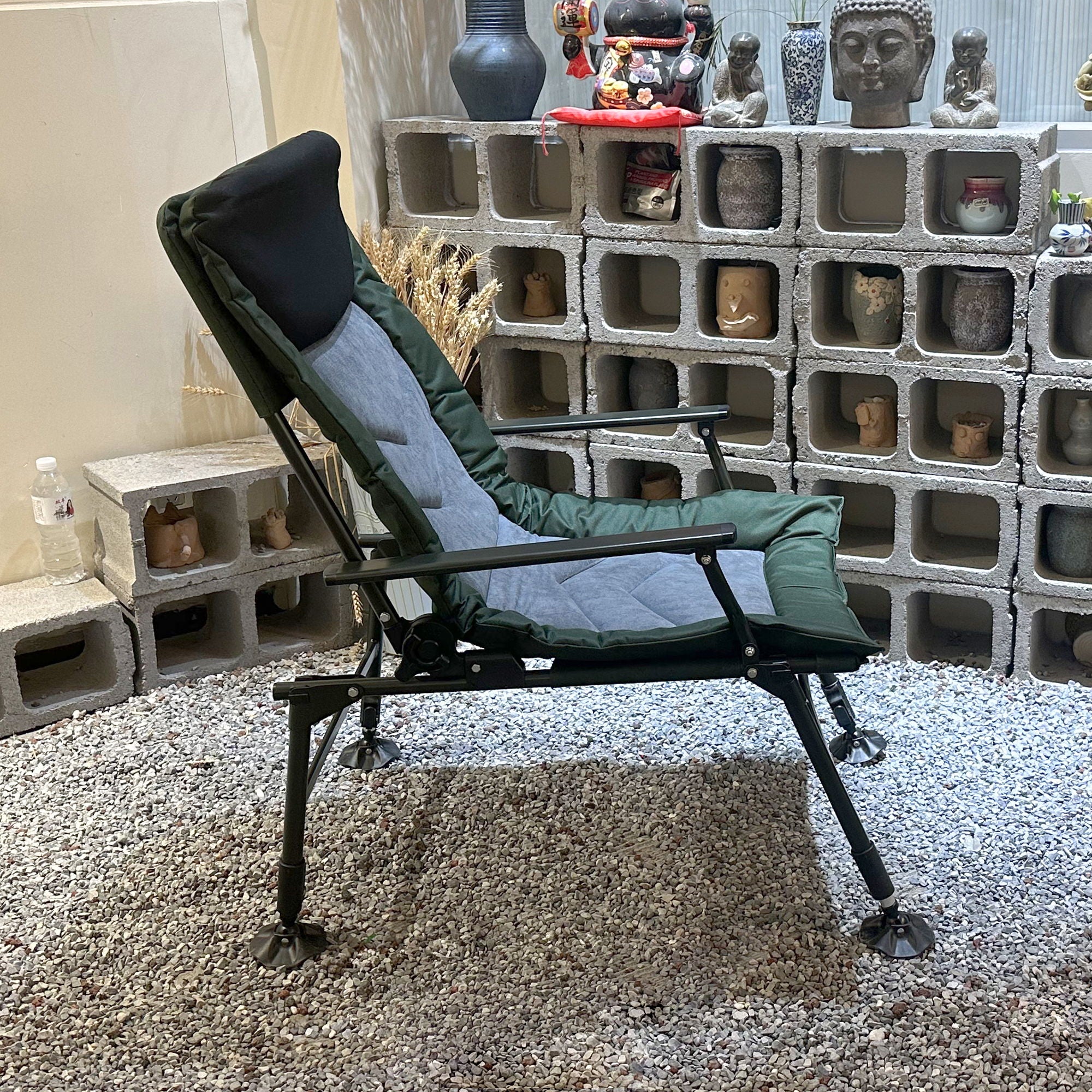 Camping Lounge Chair, Portable Folding Reclining Camping Chair With Adjustable Backrest For Indoor And Outdoor Camping Beach Hiking Fishing - Green / Black - Best Buy Furniture