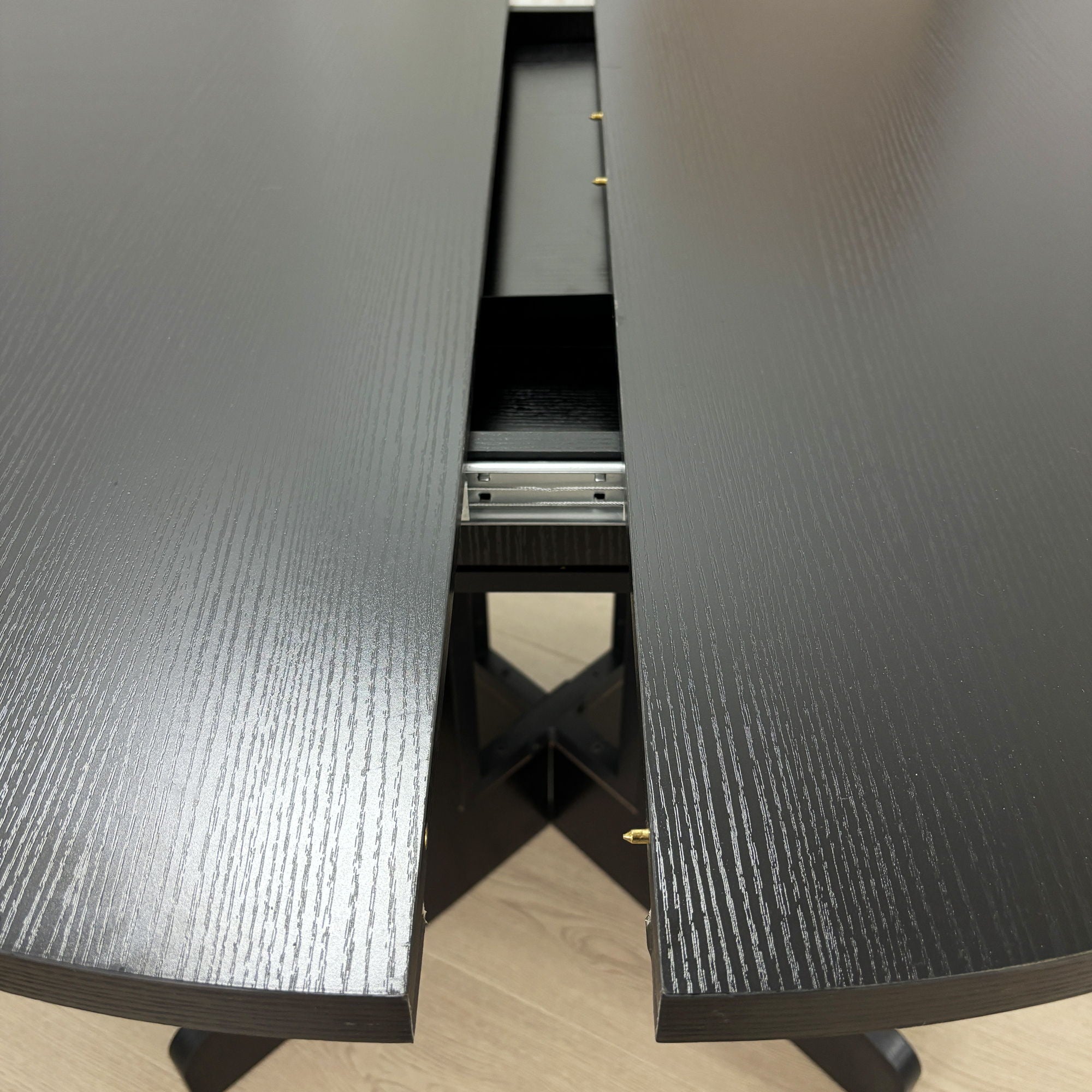 Dining Table For Farmhouse Kitchen Expandable Oval Table Top With Removable Leaf Trestle X Shaped Base - Black - Best Buy Furniture