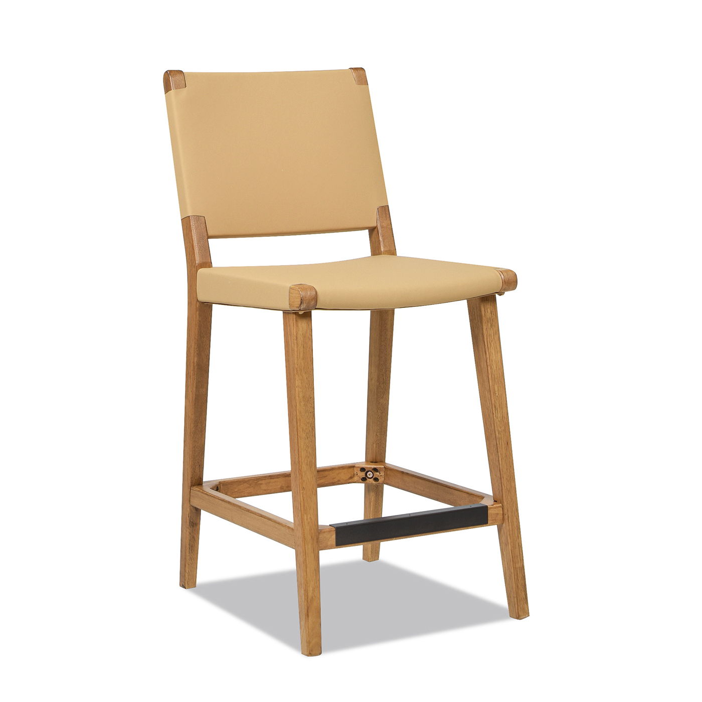 Pierre - Farmhouse Saddle Kitchen Island Counter Stool With Back - Sunkissed Beige Leather / Natural - Best Buy Furniture