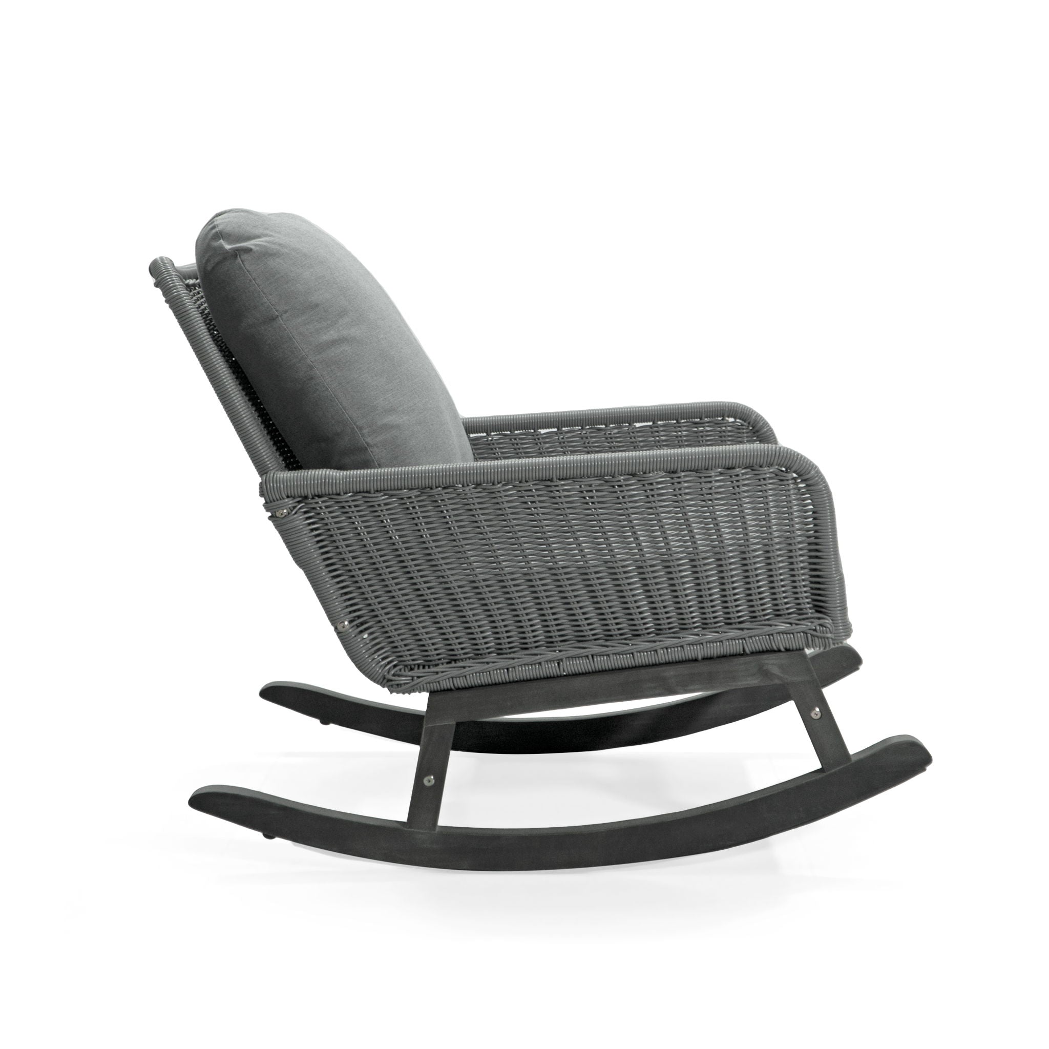 Modern 3 Piece Outdoor Seating Set With Cushioned Rattan Rocking Chairs And Wooden Accent Table - Best Buy Furniture