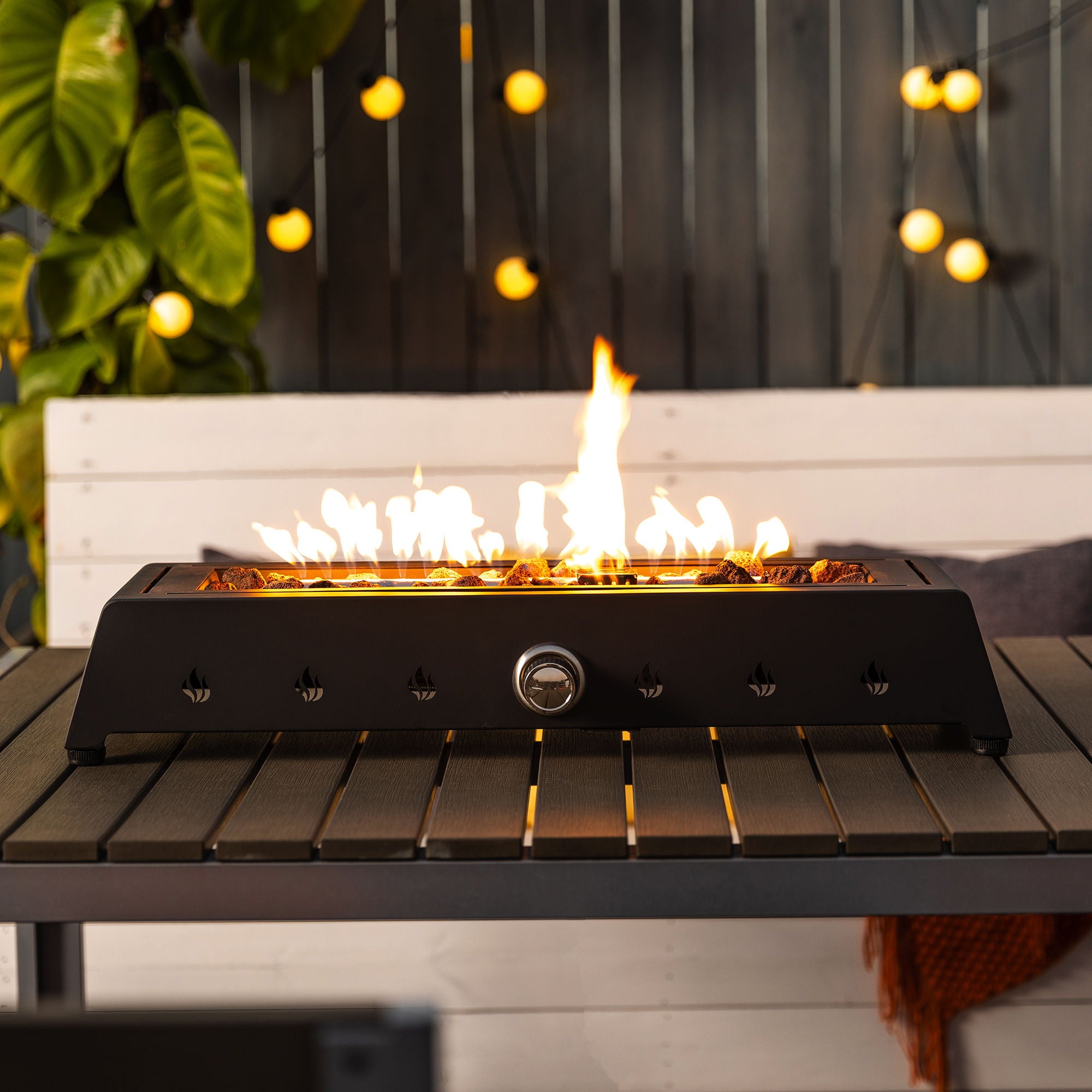 28" Tabletop Fire Pit, Propane Gas Fire Pit With Quick Connect Joint, Glass Wind Guard And Lava Rock, Outdoor Portable Tabletop Fire Pit - Black - Best Buy Furniture