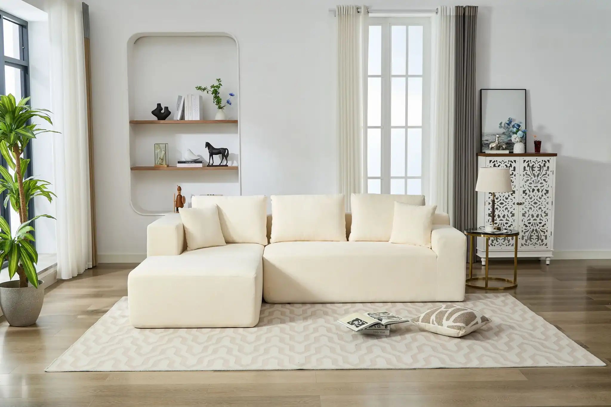 Chenille Compressible Sofa - Beige - Best Buy Furniture