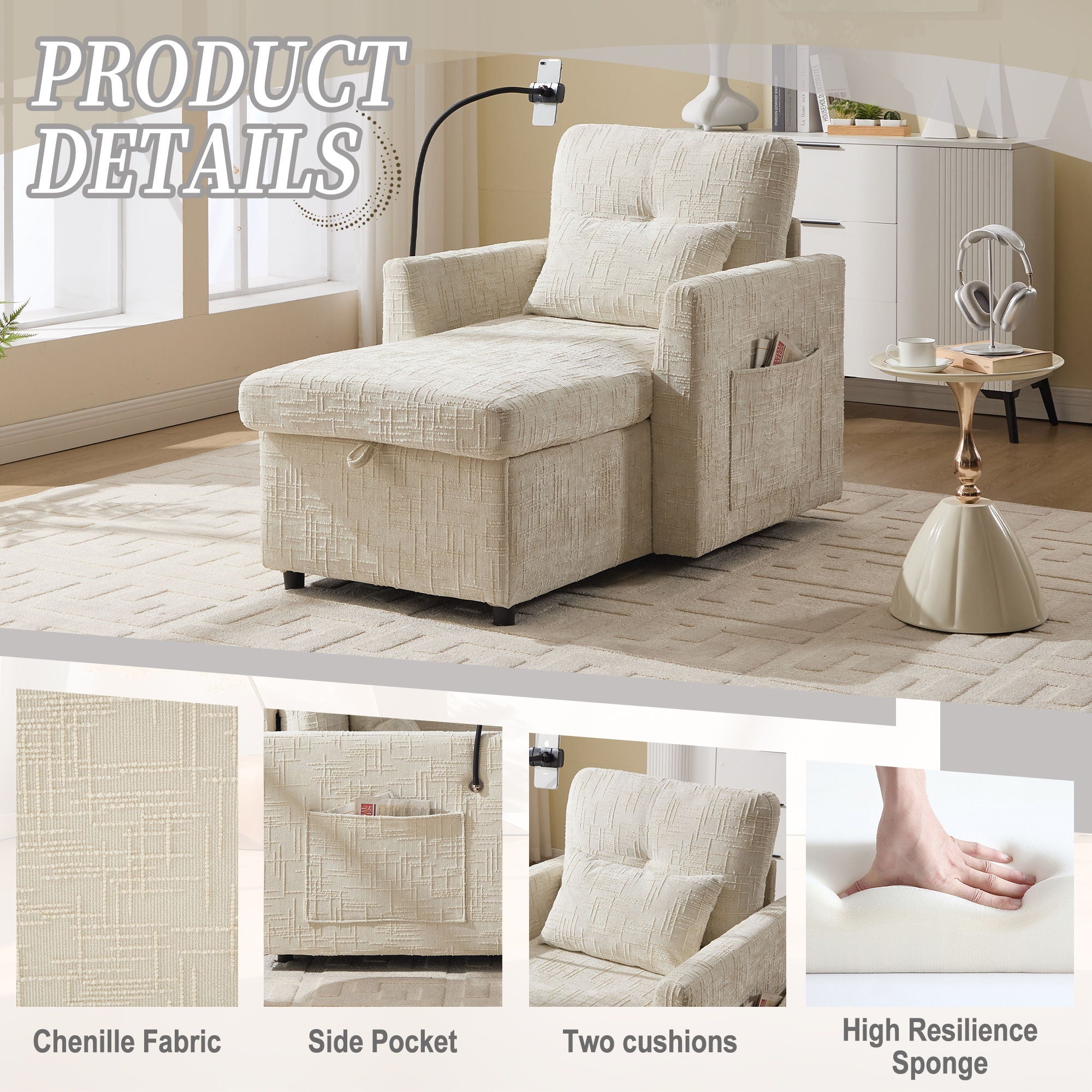 Multifunctional Chenille Recliner Sofa With Storage And Phone Bracket - Best Buy Furniture