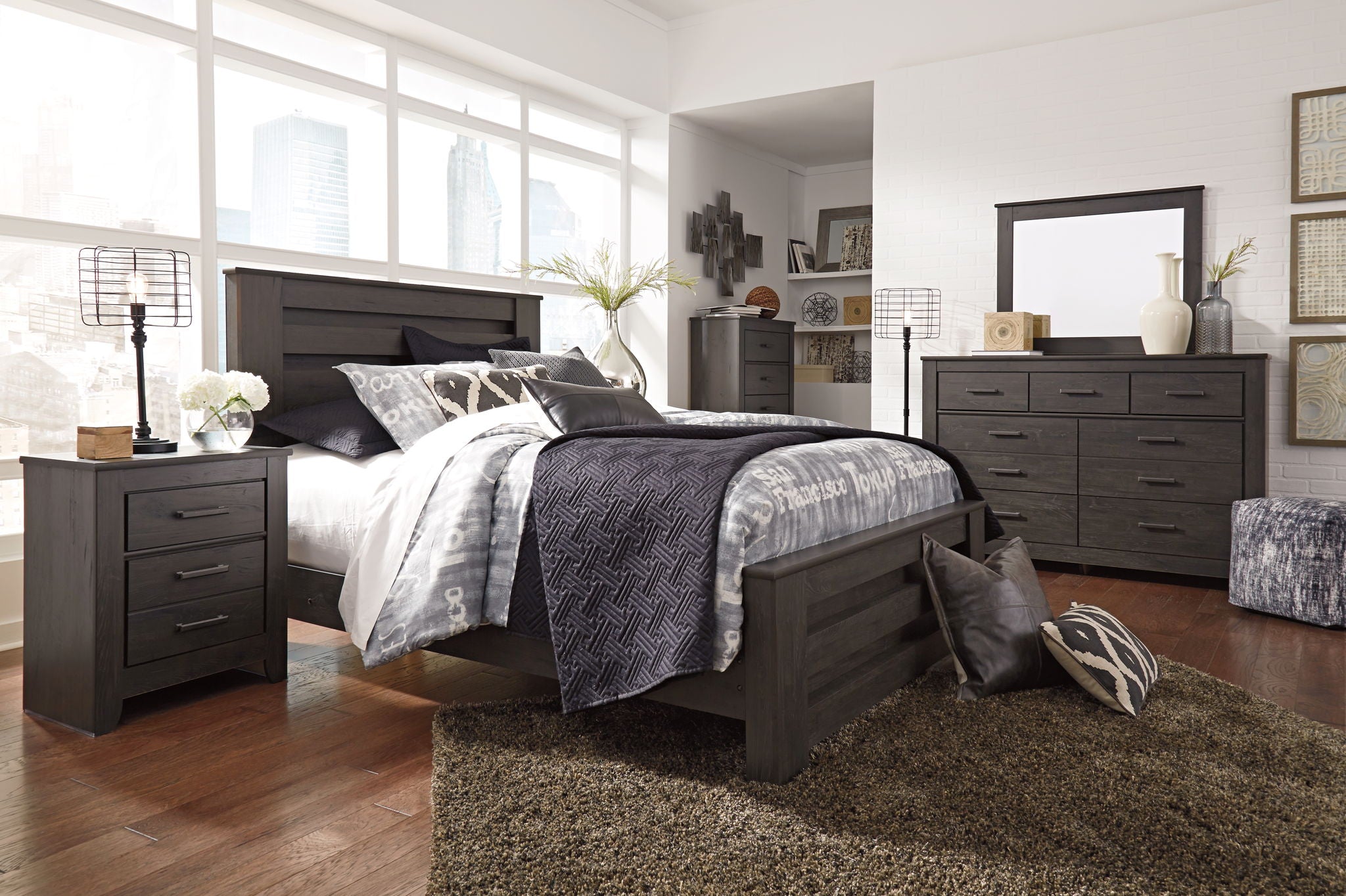 Brinxton - Two Drawer Night Stand - Charcoal - Best Buy Furniture
