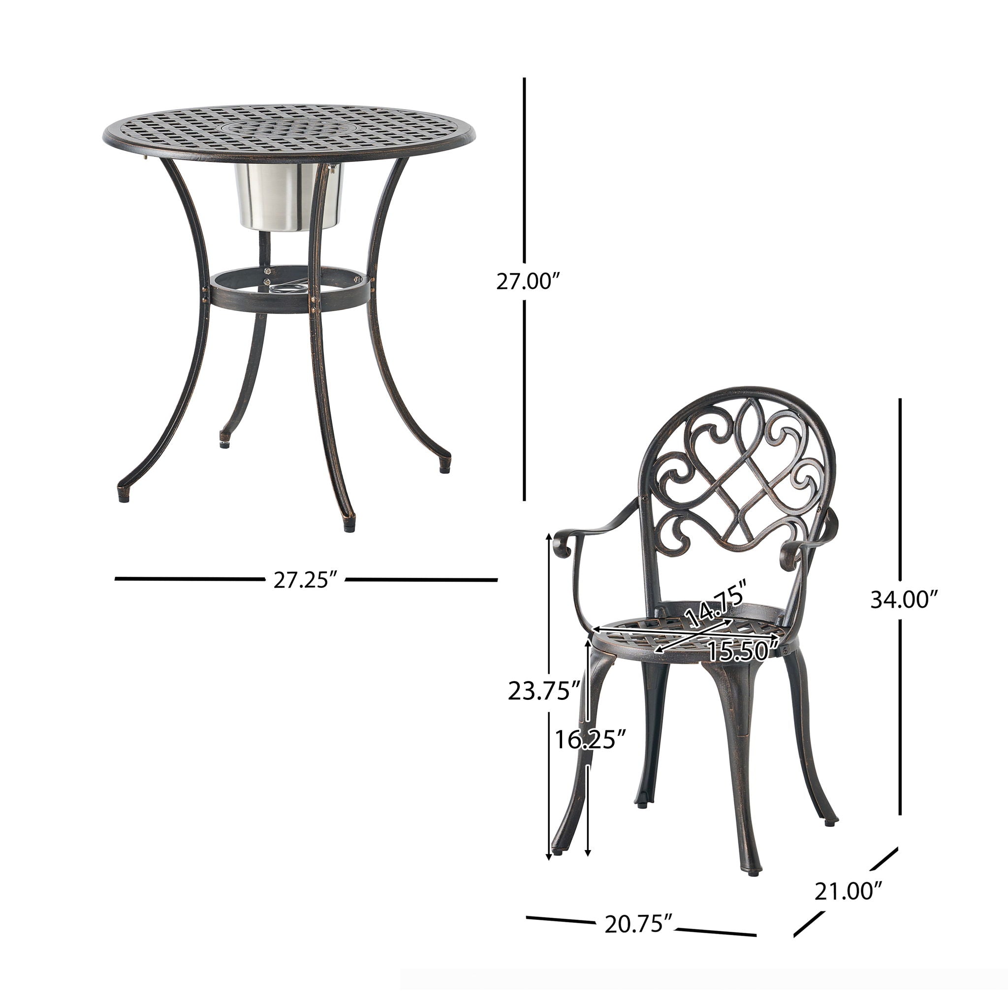3 Piece Outdoor Aluminium Cast Bistro Set With Ice Bucket - Copper - Best Buy Furniture