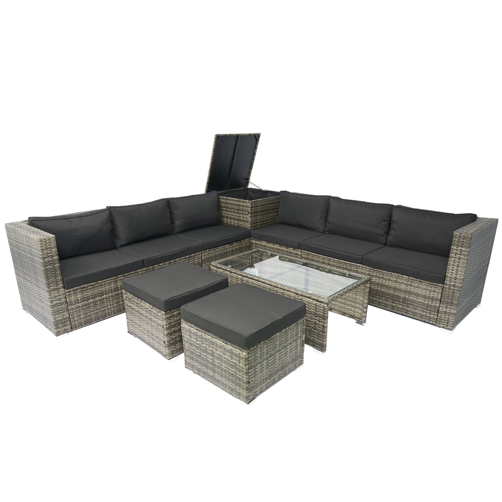 8 Piece Patio Sectional Wicker Rattan Outdoor Furniture Sof Set With One Storage Box Under Seat And Cushion Box - Gray / Black - Best Buy Furniture