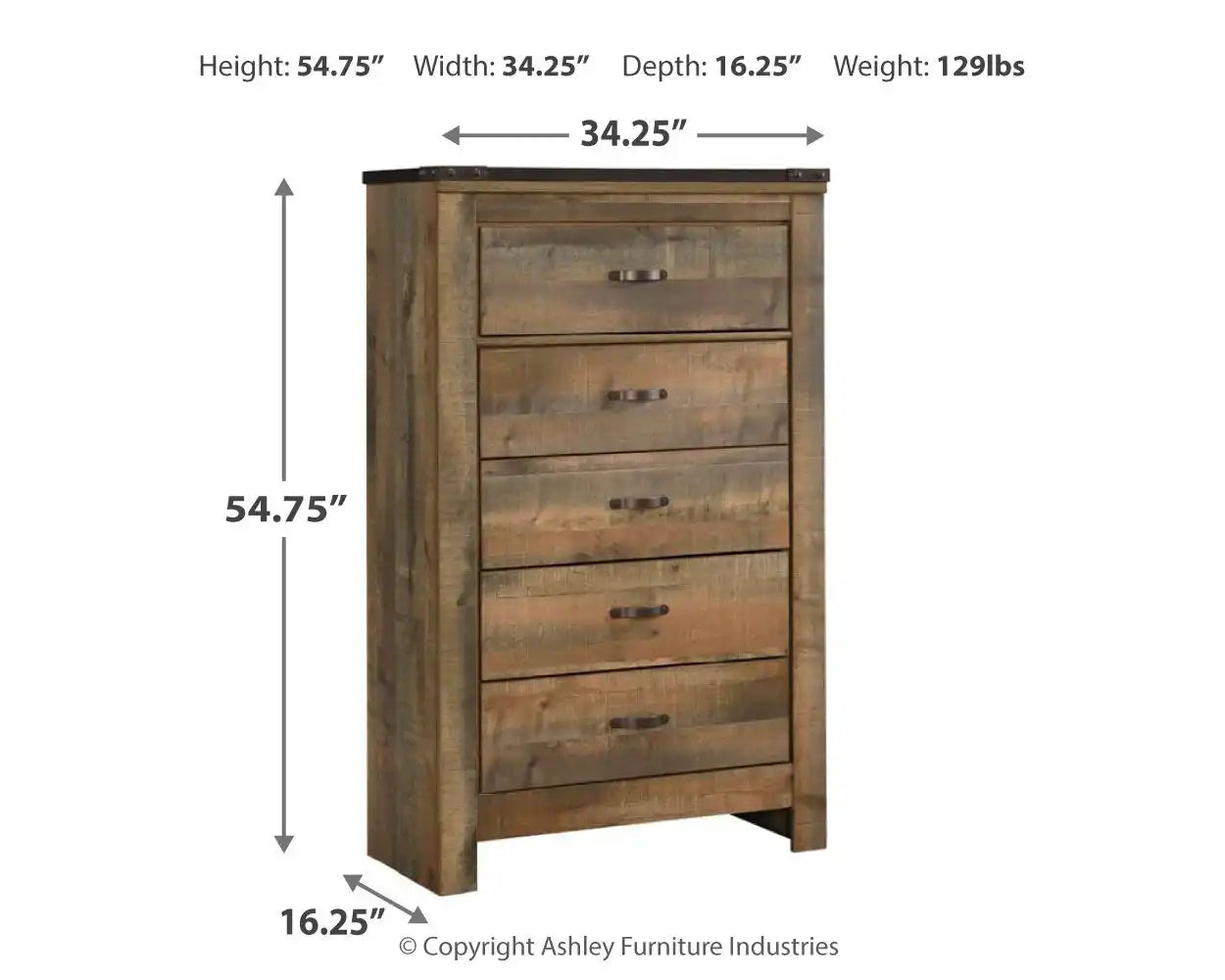 Trinell - Five Drawer Chest - Brown - Best Buy Furniture