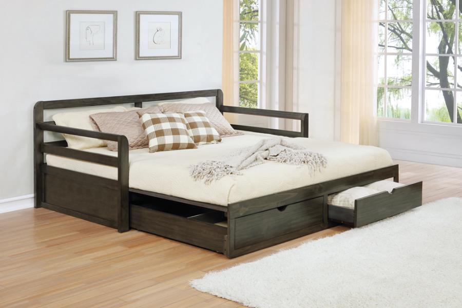 Sorrento - 2-Drawer Twin Long Daybed With Extension Trundle - Gray - Best Buy Furniture