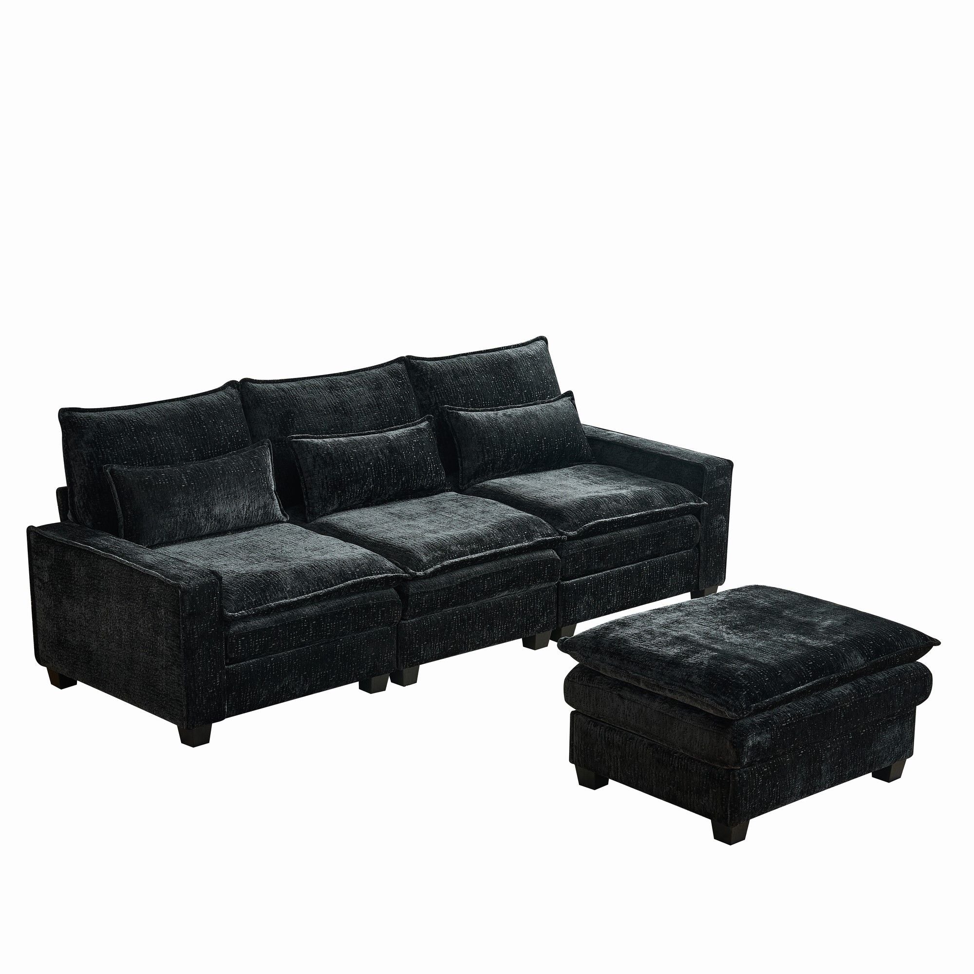 Modern Comfy Chenille L Shaped Sectional Sofa With Movable Ottoman - Best Buy Furniture