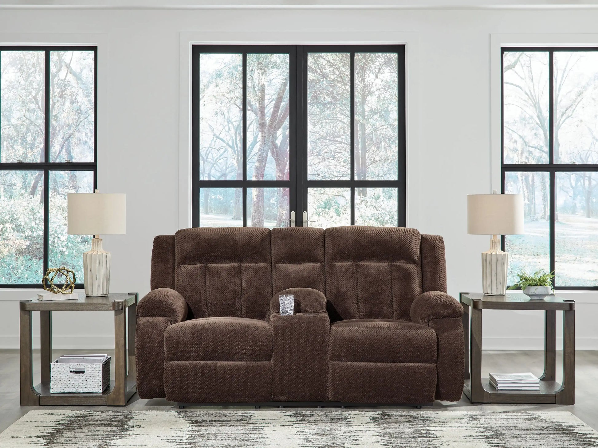 Free Wake - Double Relcining Power Loveseat With Console - Chocolate - Best Buy Furniture