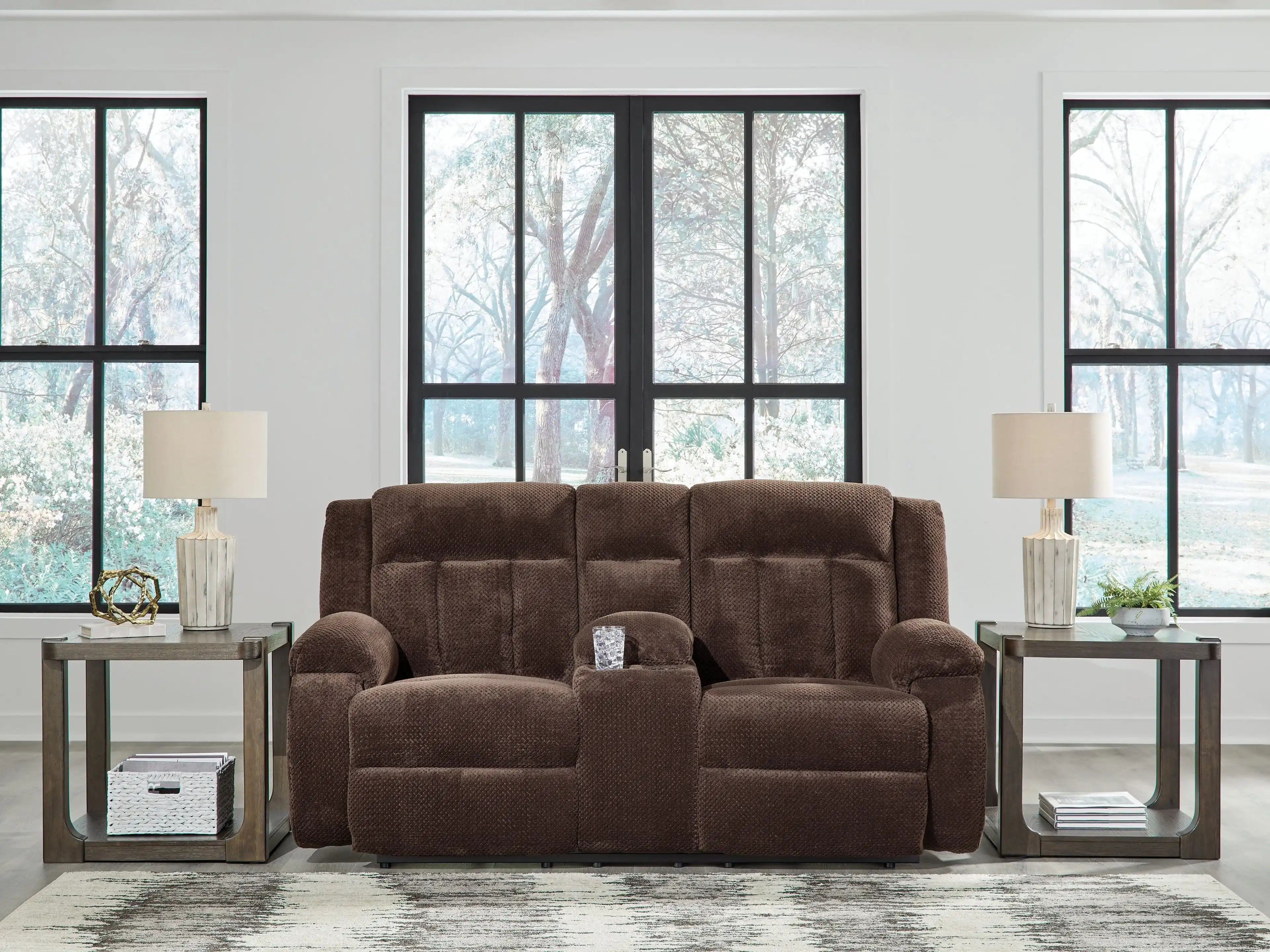 Free Wake - Double Relcining Power Loveseat With Console - Chocolate - Best Buy Furniture