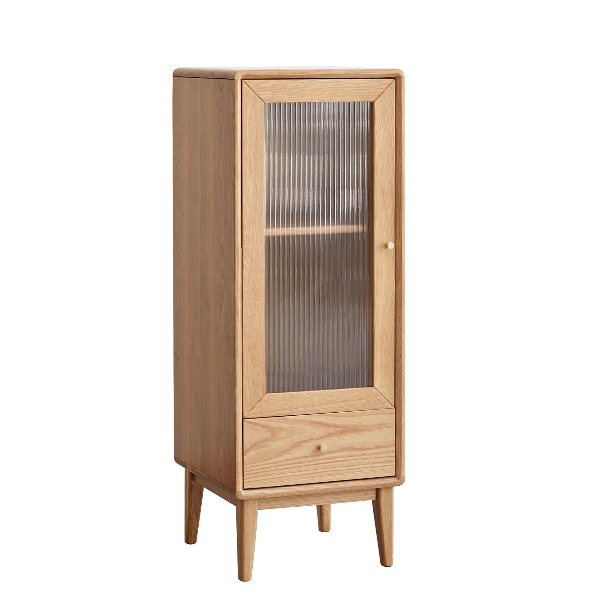 Free-Standing Corner Storage Cabinet With Vintage Glass Door, 2 Shelves, 1 Drawers & Brass Handle For Living Room - Natural - Best Buy Furniture