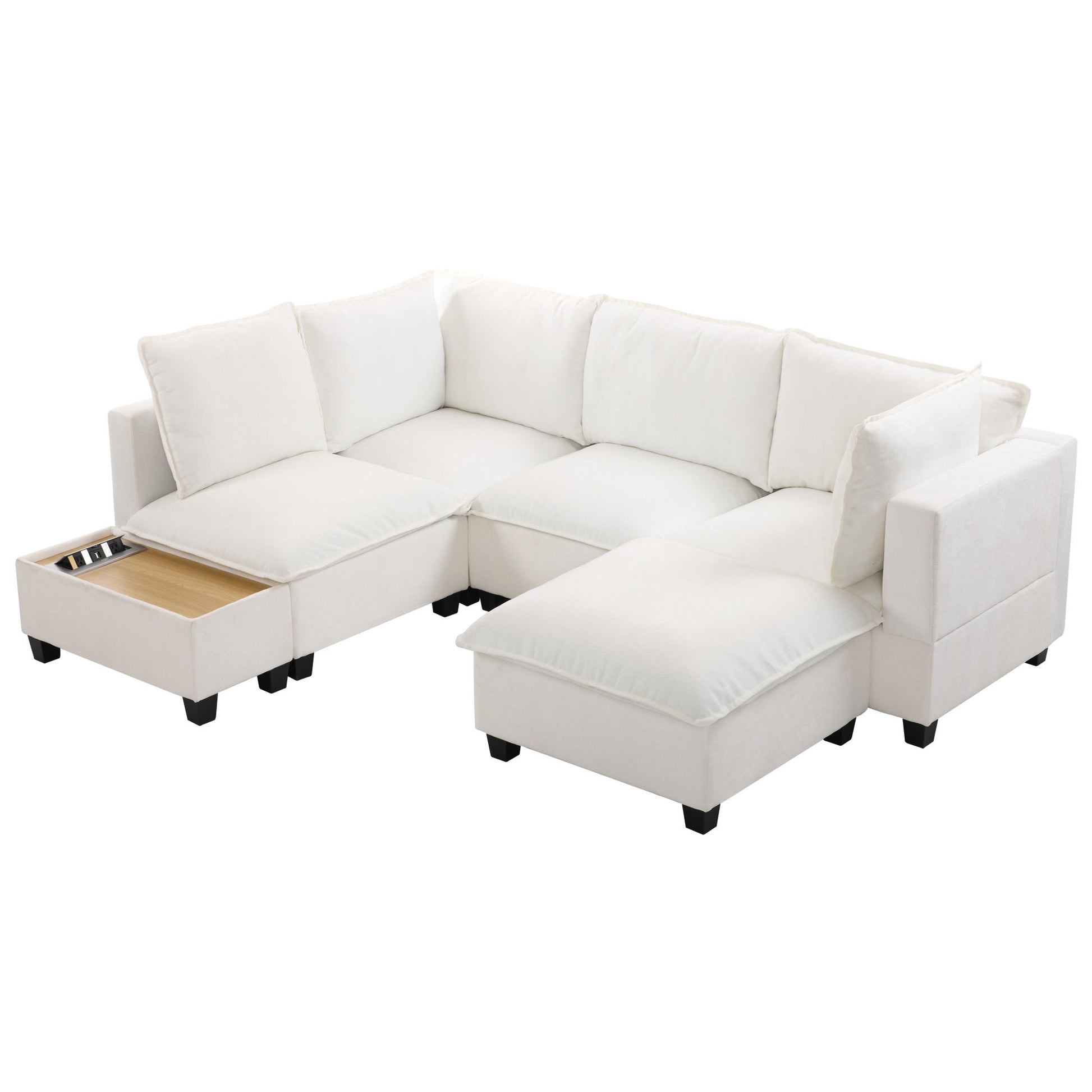 U-Shaped Sectional Modular Sofa With A Movable Ottoman, A Coffee Table With Hidden Charging Devices For Living Room - Best Buy Furniture