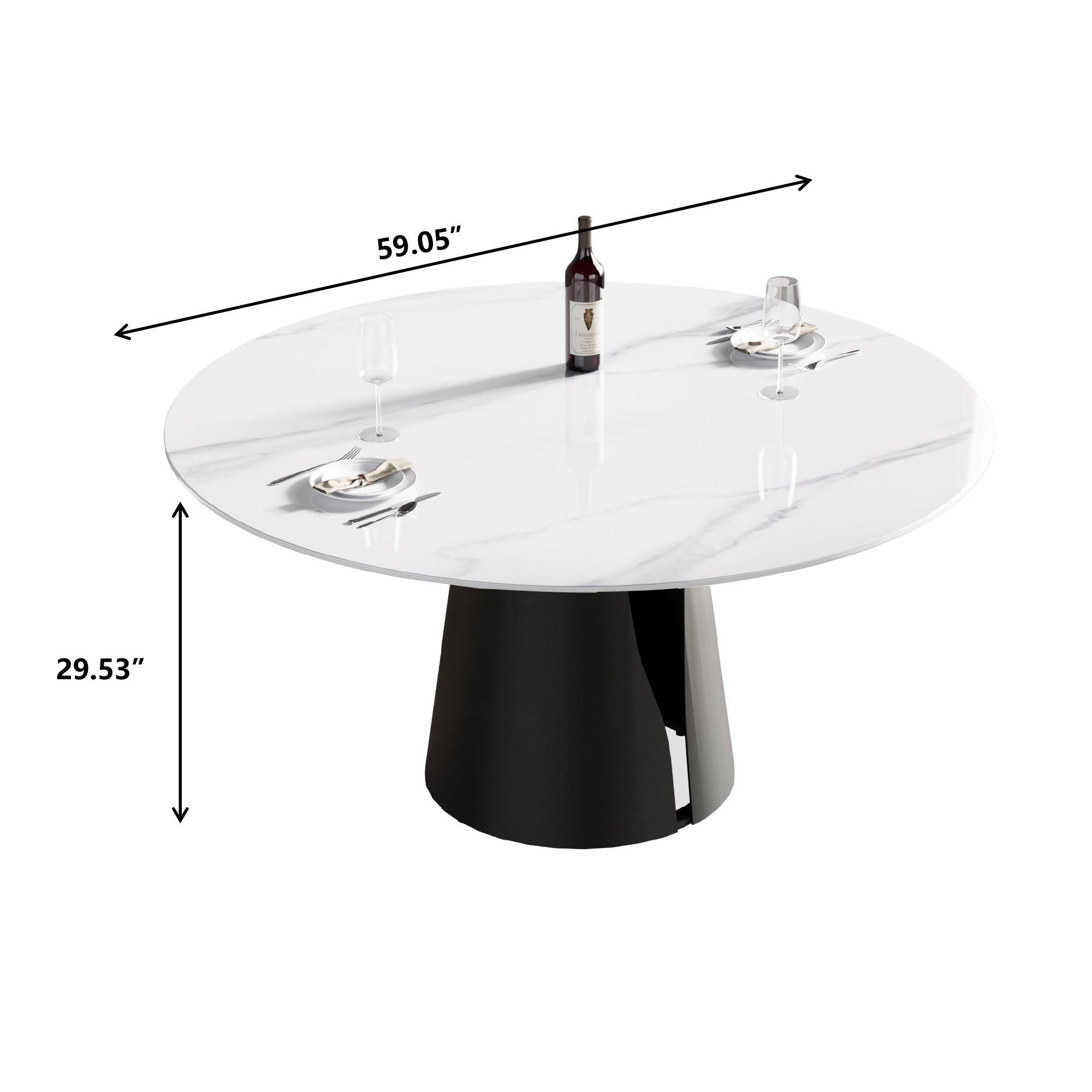 59.05" Modern Artificial Stone Round Carbon Steel Base Dining Table - White / Black - Best Buy Furniture