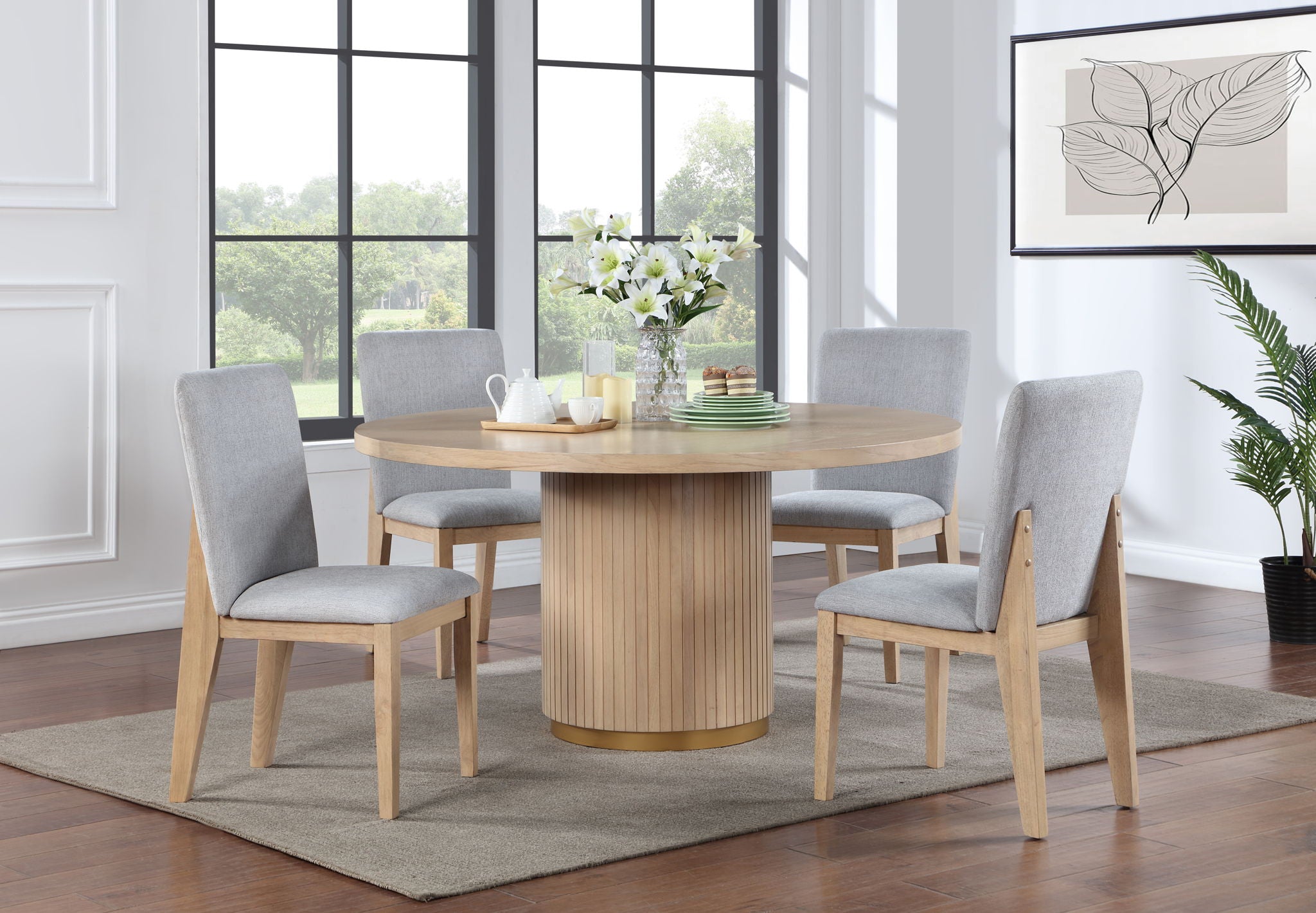 Caspian - 5 Piece Round Dining Table Set With Chairs - Oak - Best Buy Furniture