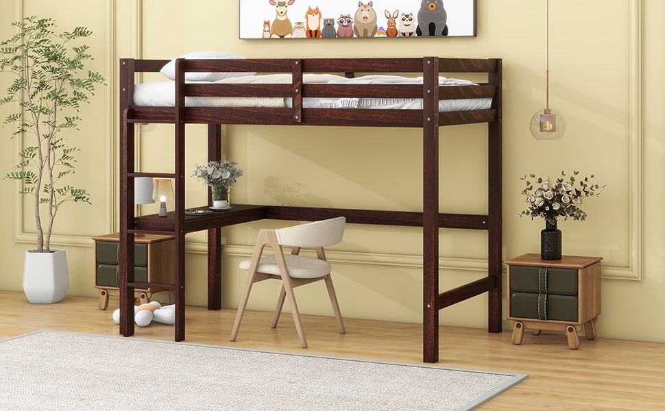 Loft Pine Wood Bed With Built-In Desk, Safety Guardrails, Ladder - Best Buy Furniture