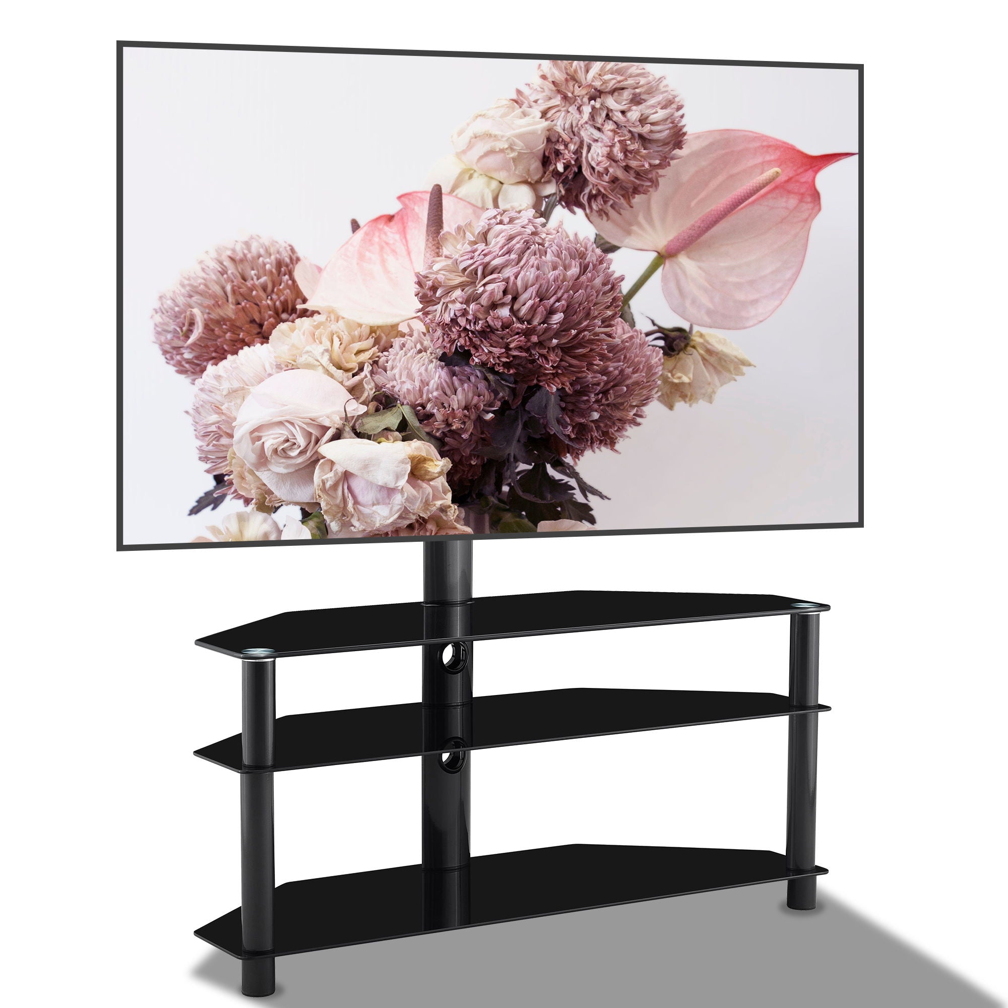 Multi-Function TV Stand Height Adjustable Bracket Swivel 3 Tier - Black - Best Buy Furniture