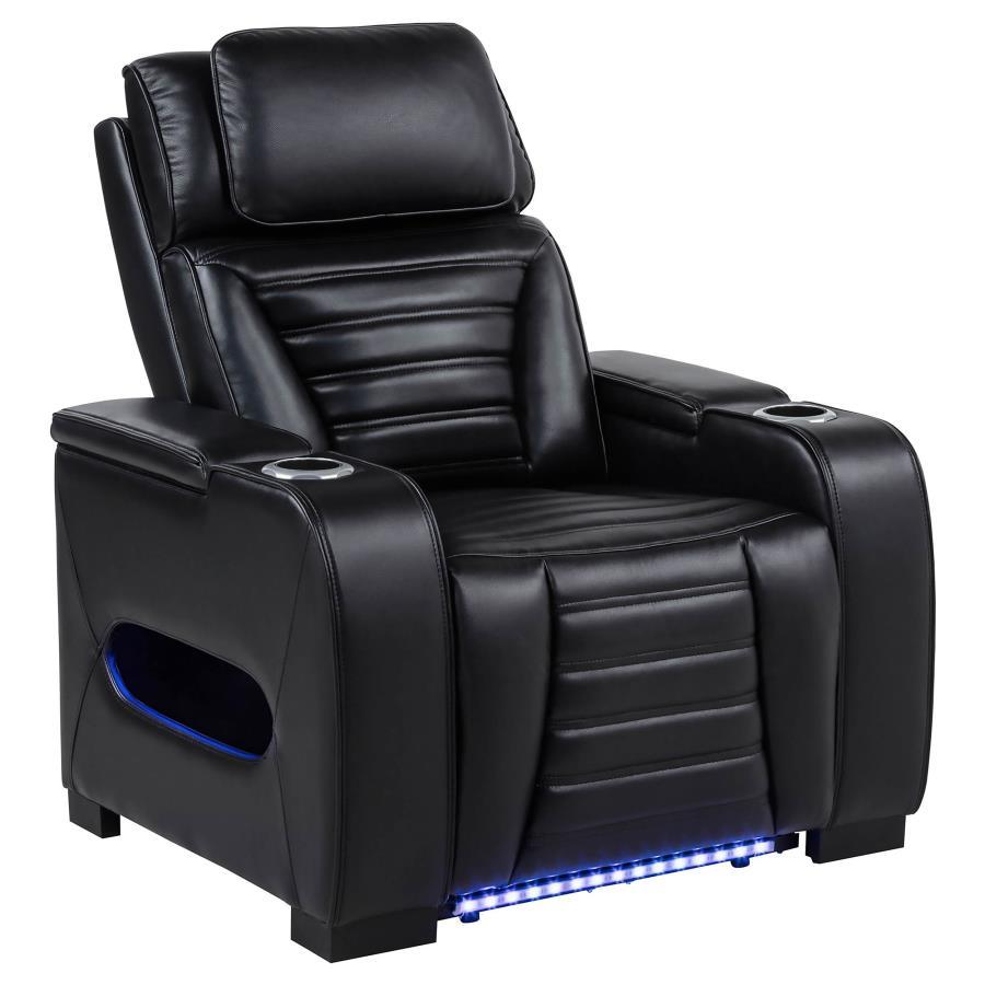 Zuma - Faux Leather Upholstered Dual Power LED Recliner - Black - Best Buy Furniture