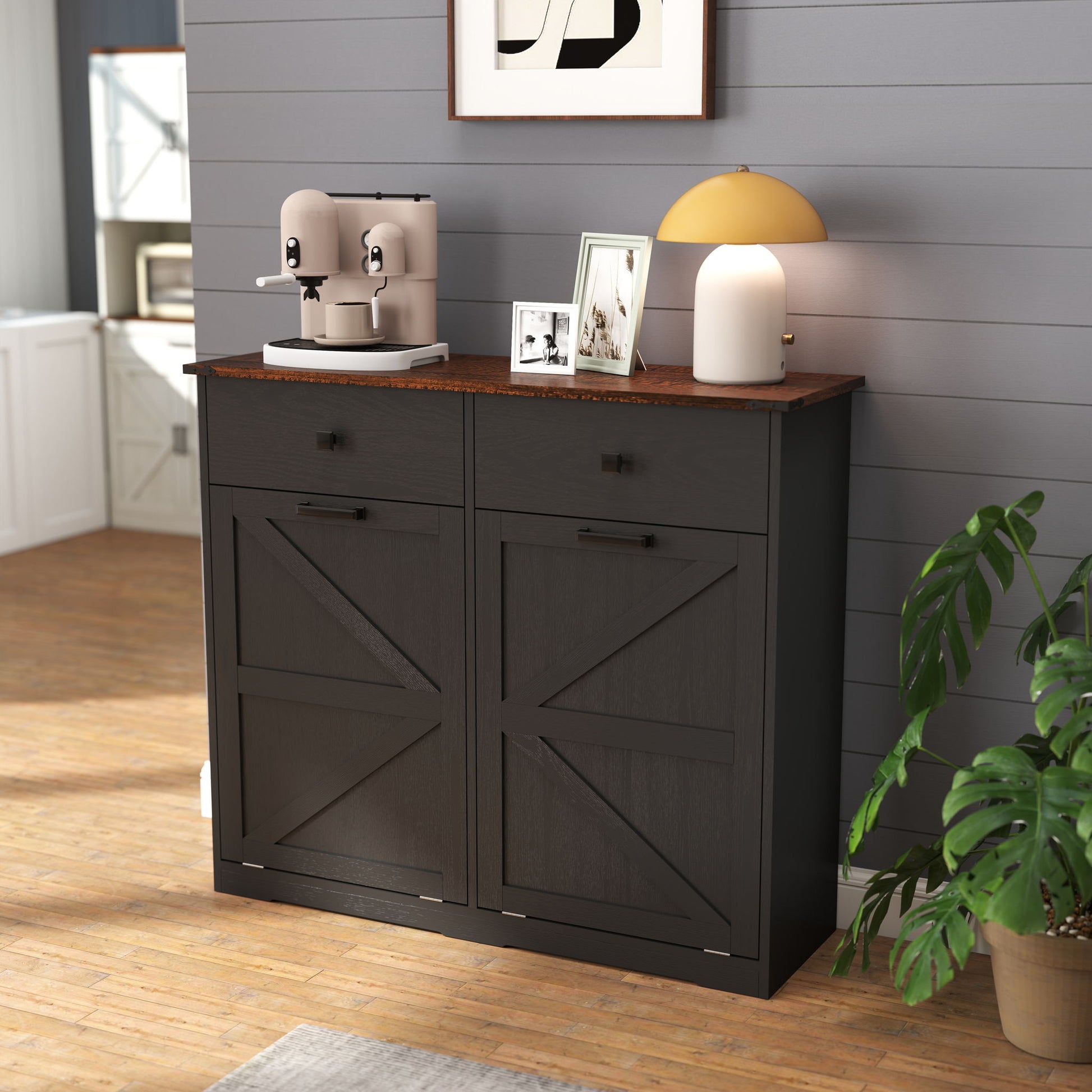 Double Tilt Out Trash Cabinet With Hideaway Drawer And Barn Door Style - Best Buy Furniture
