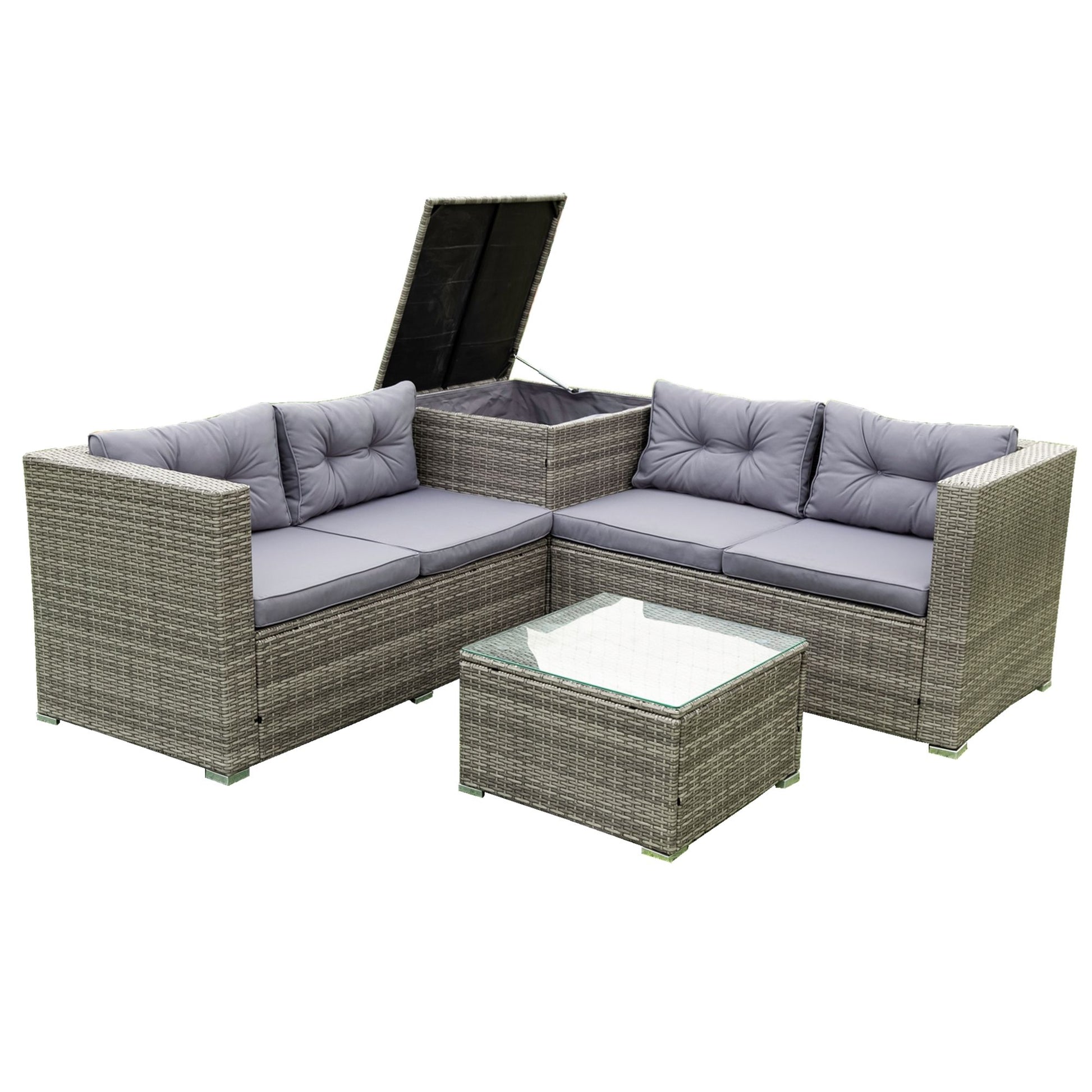 4 Piece Patio Sectional Wicker Rattan Outdoor Furniture Sofa Set With Storage Box - Best Buy Furniture