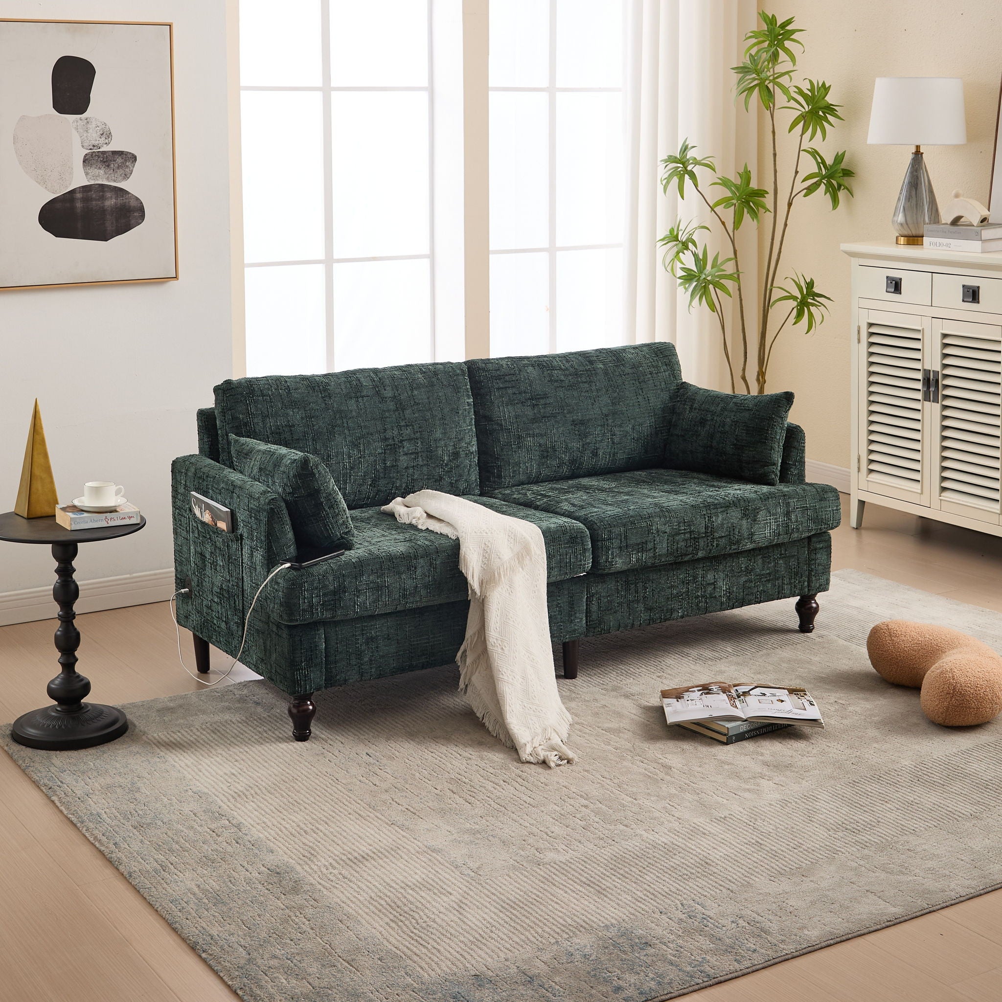 Chenille 2 Seater Sofa With LED Light, USB Charging Port, And Storage Bag - Best Buy Furniture