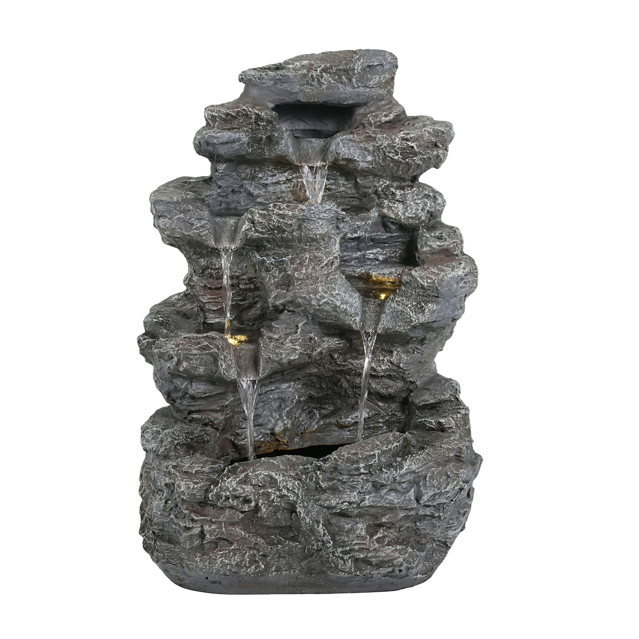 Concrete Rock Waterfall Fountain With LED Lights, Outdoor Garden Decor - Best Buy Furniture