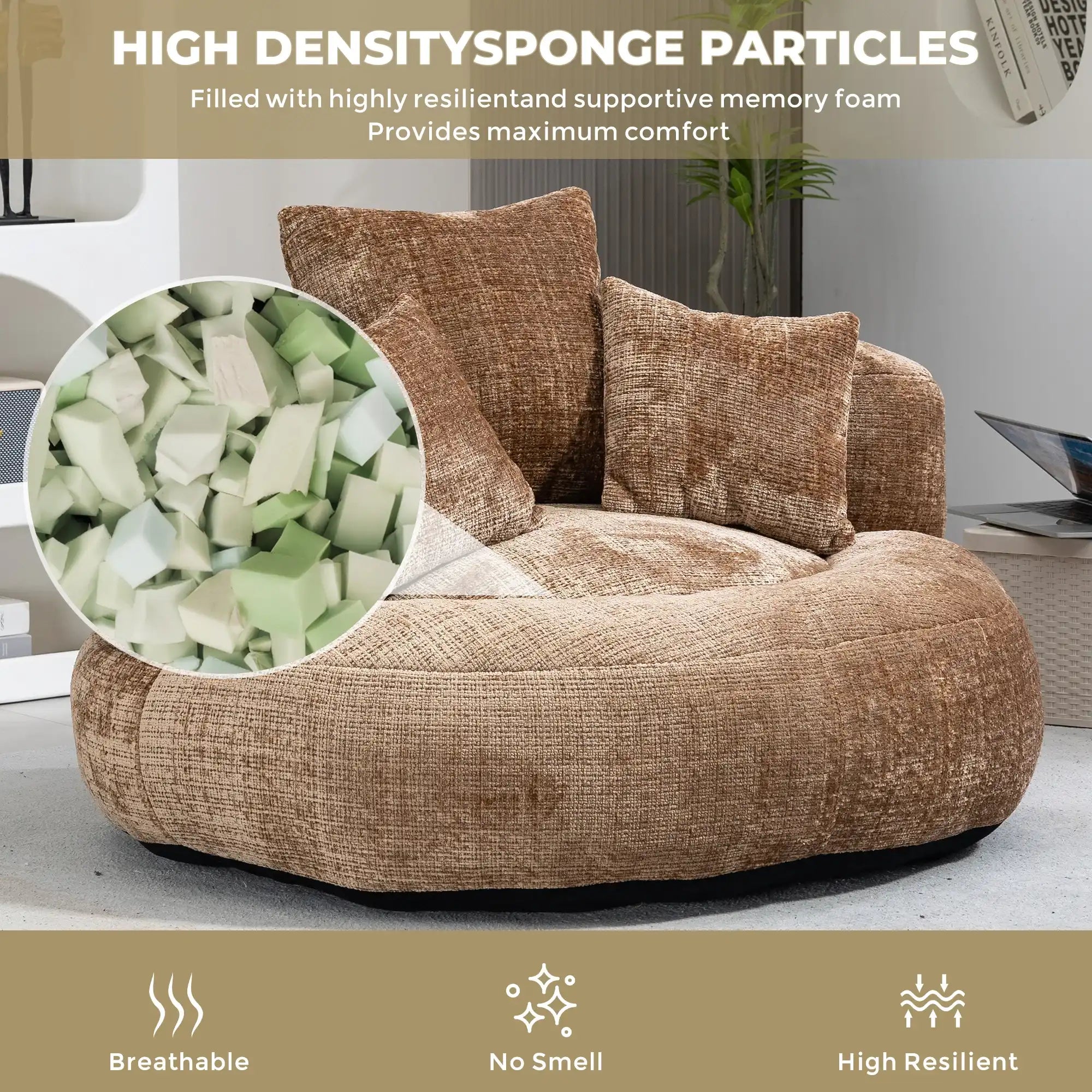 Coolmore Lazy Sofa Bean Bag Chair for Indoor & Outdoor, Coffee Chenille - Best Buy Furniture