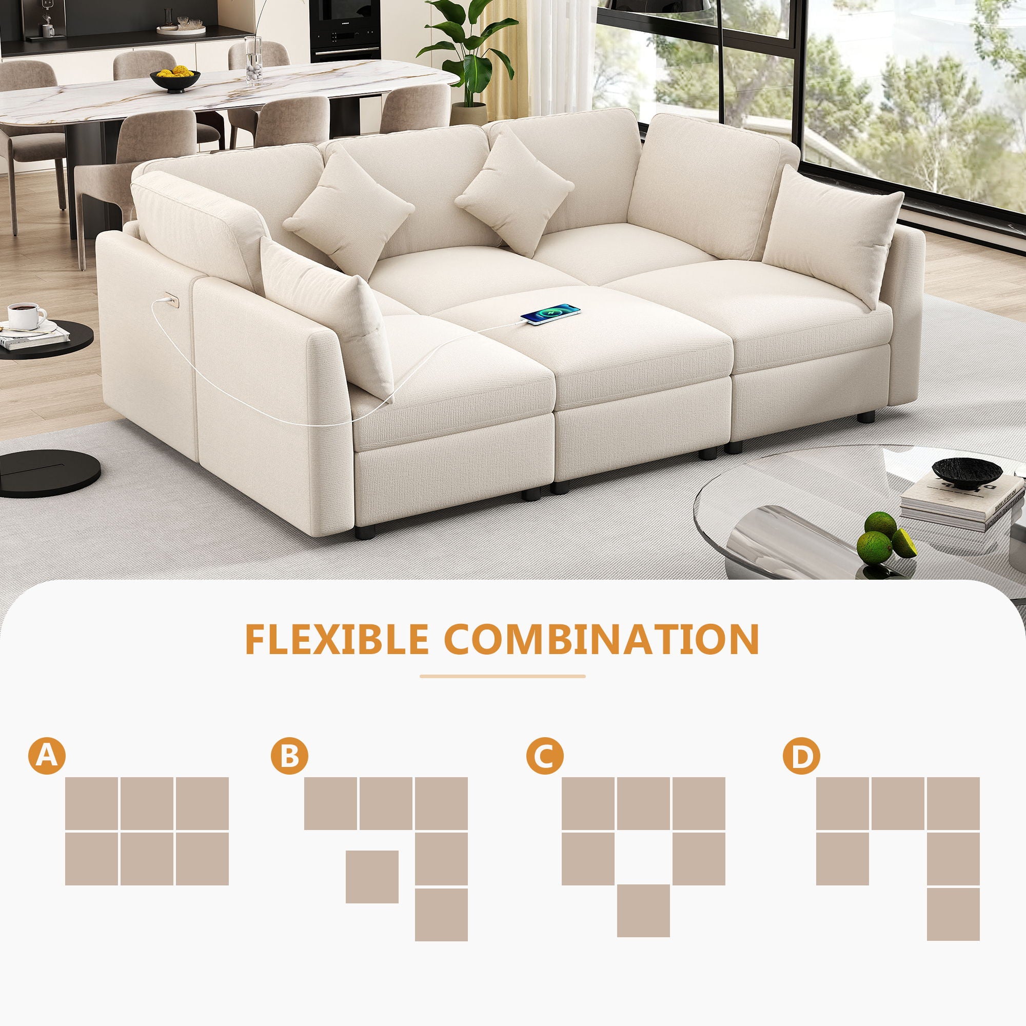 Sectional Sofa Modular U-Shaped With Ottoman & USB Ports - Best Buy Furniture