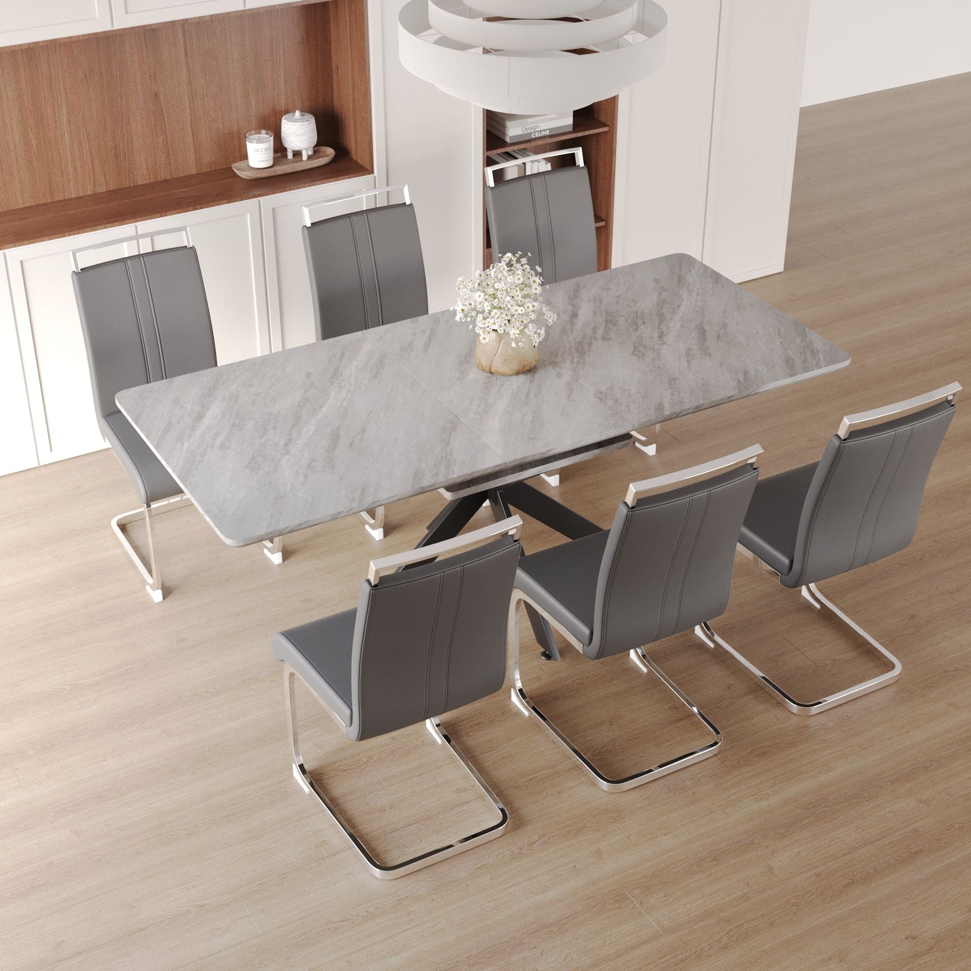 Modern Extendable Dining Table Set With Soft Padded Armless Chairs - Best Buy Furniture
