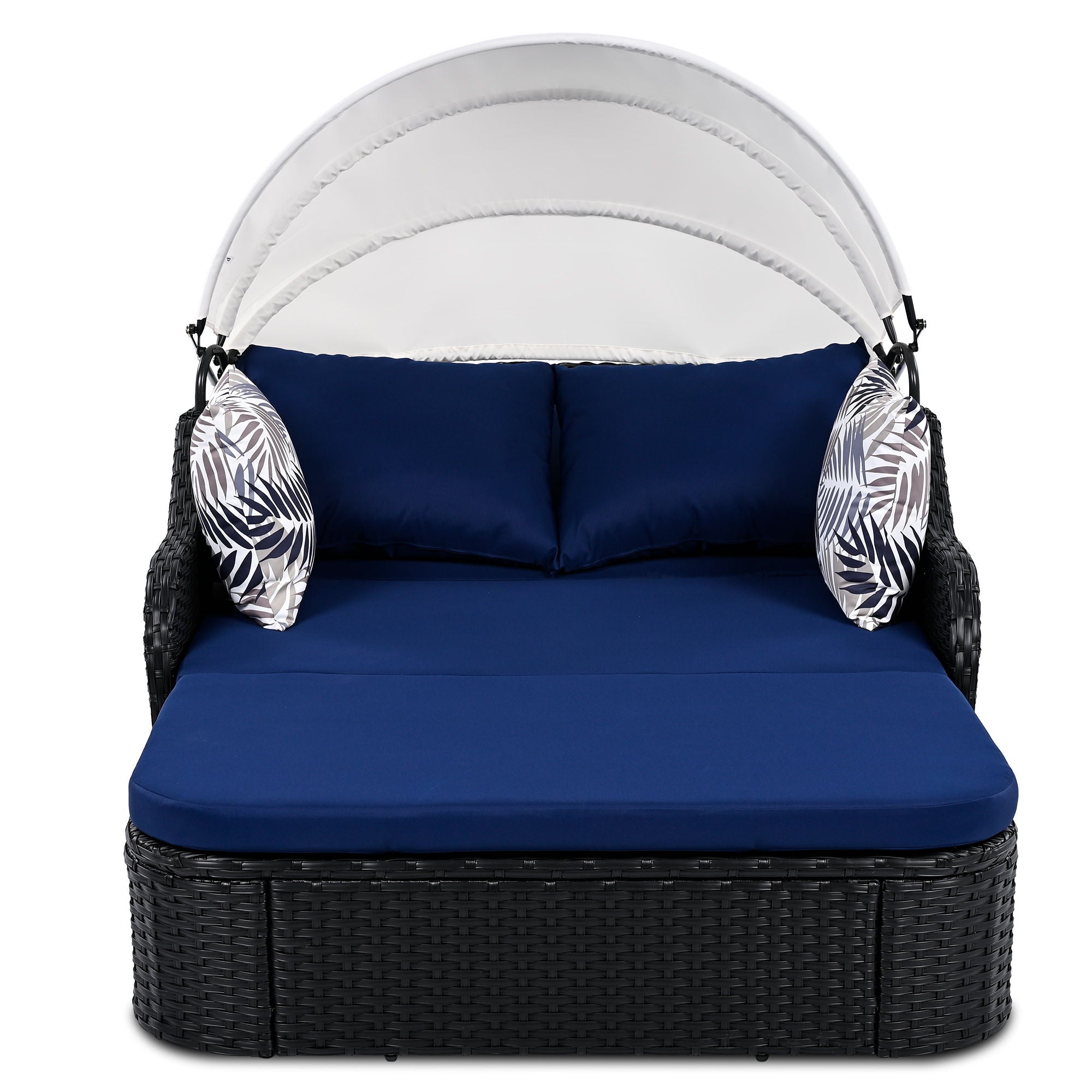 Outdoor Sunbed With Adjustable Canopy, Daybed With Pillows, Double Lounge, PE Rattan Daybed - Best Buy Furniture