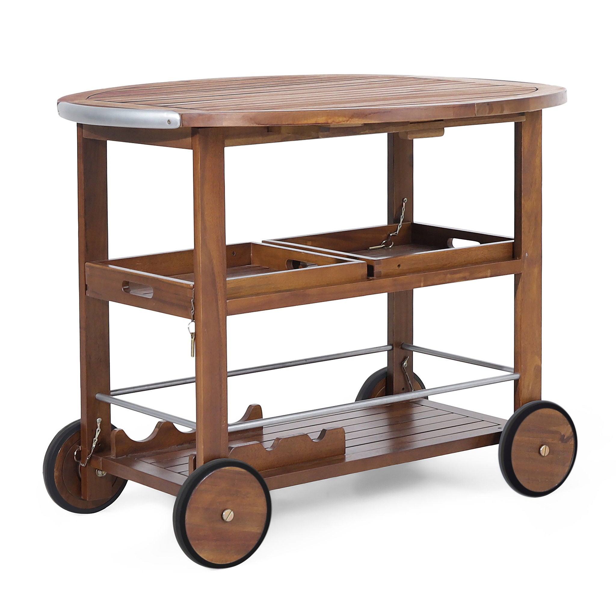 Wood And Aluminum Bar Cart With 2 Shelves - Oak / Silver - Best Buy Furniture