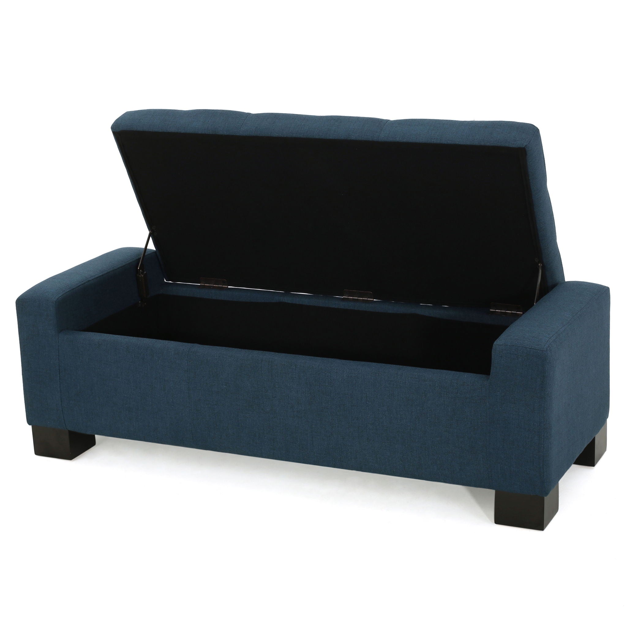 Empower - Button Tufted Waffle Upholstered Storage Ottoman With Wood Legs - Navy Blue - Best Buy Furniture
