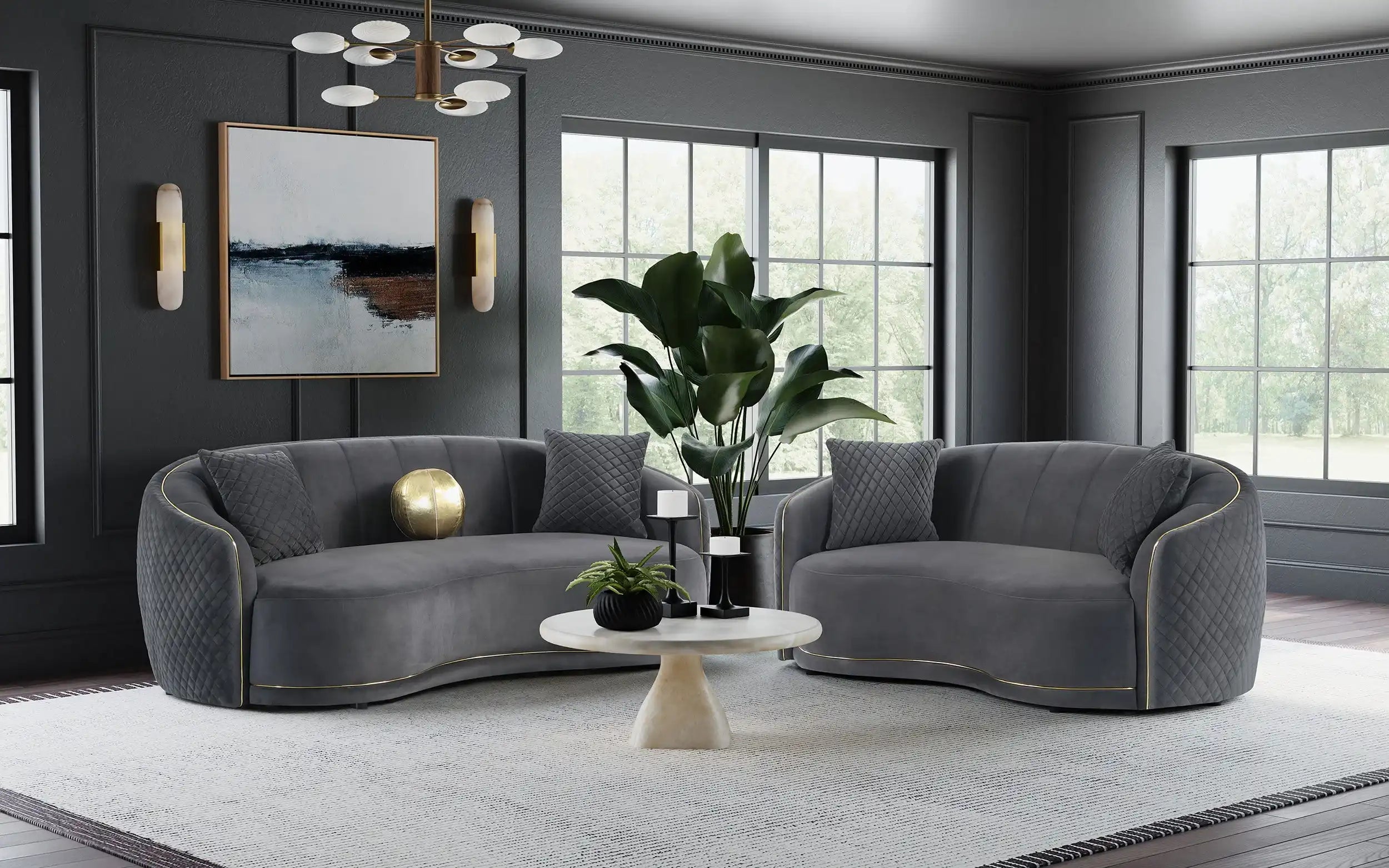 Brookside - 2 Piece Velvet Upholstered Sofa Set - Dark Gray - Best Buy Furniture