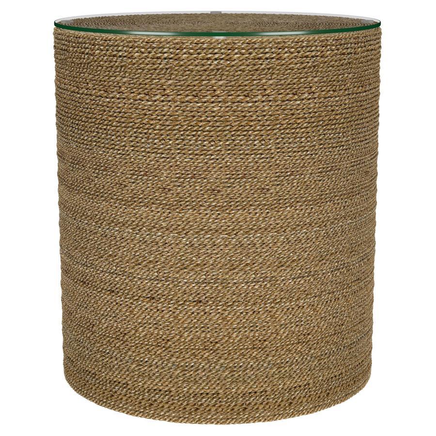 Halden - Round Woven Seagrass Accent Side Table - Light Brown - Best Buy Furniture