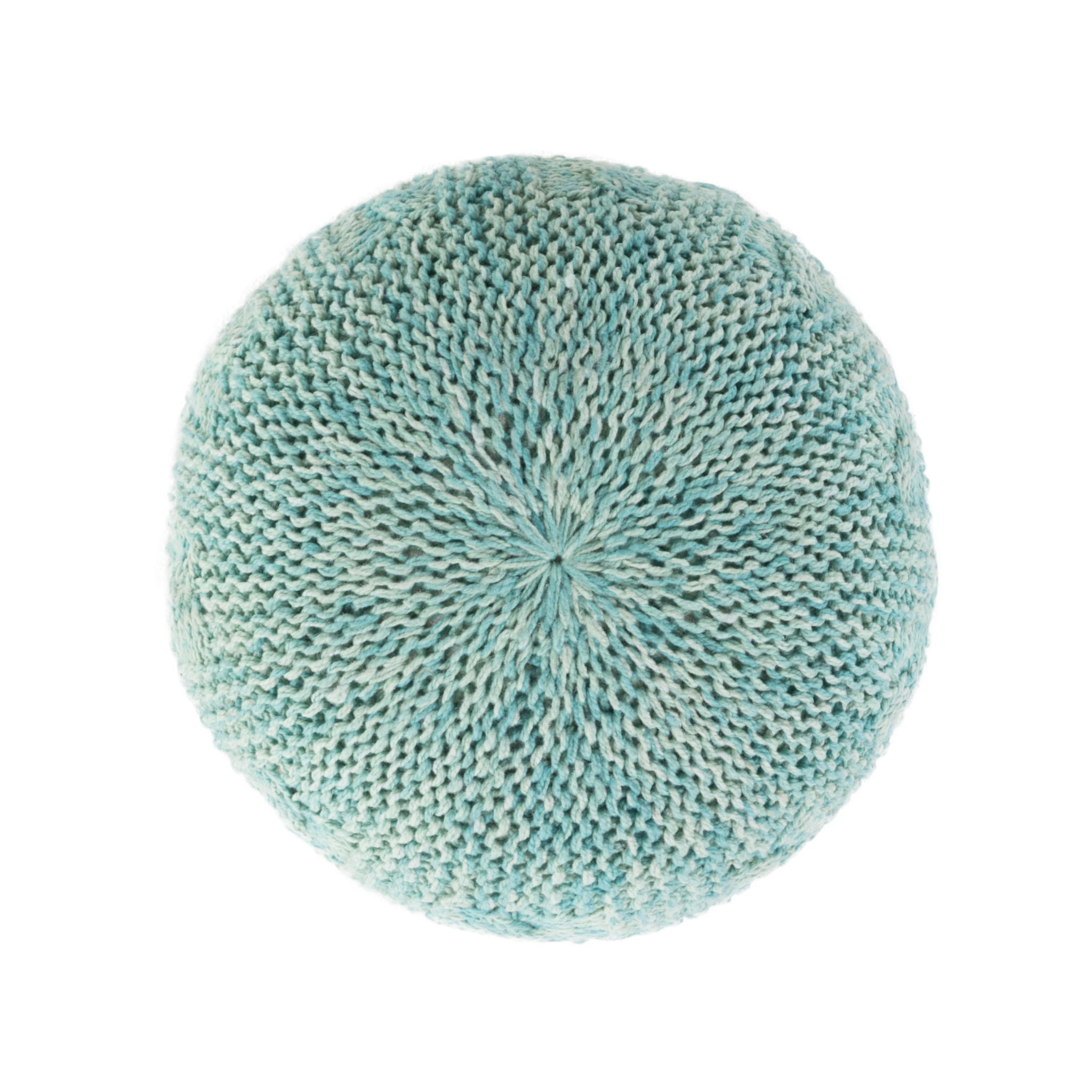 Deon - Knitted Pet Yarn Round Pouf With Classic Cable Knit Design - Aqua - Best Buy Furniture